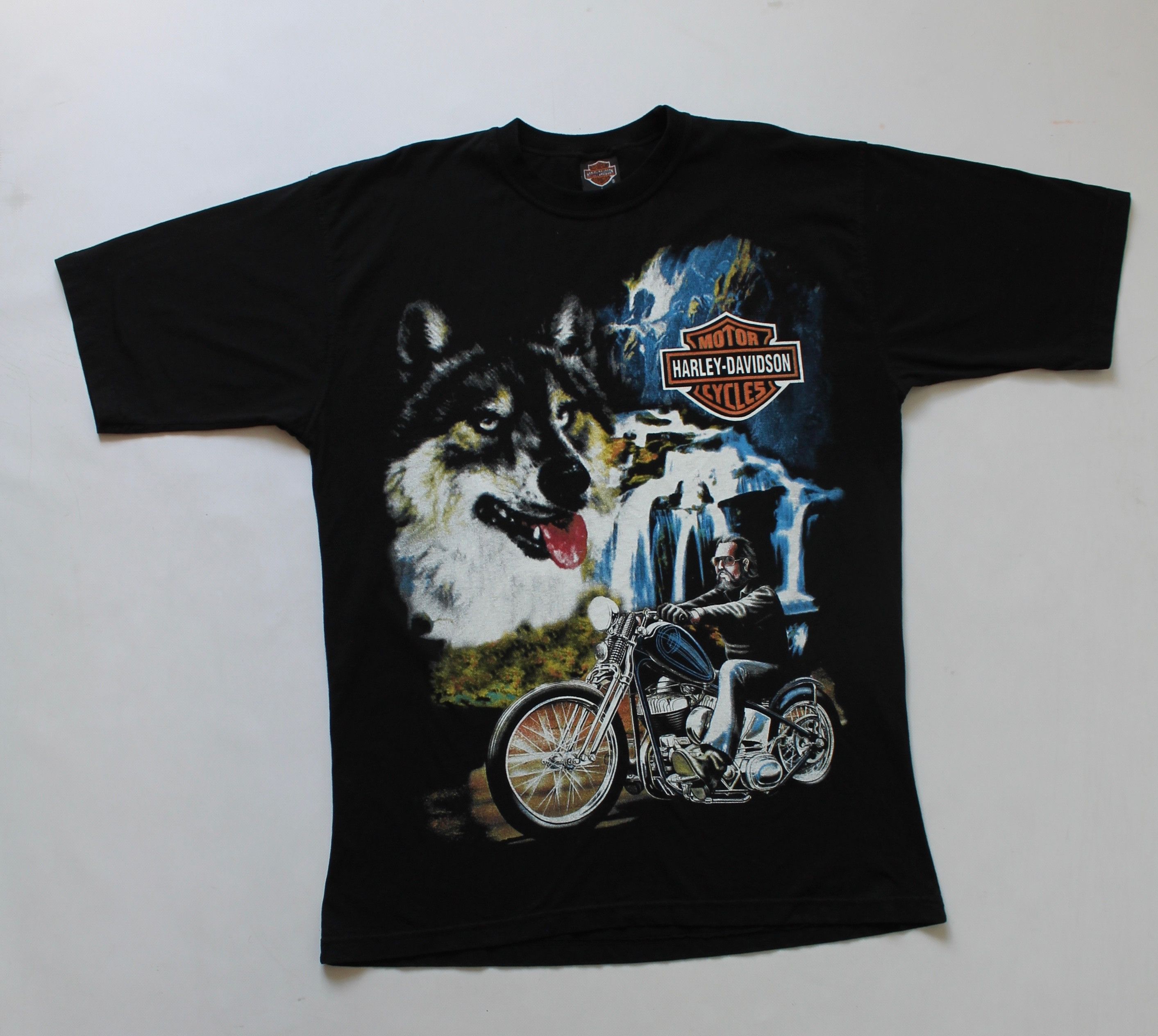 Harley Davidson × Vintage HARLEY - DAVIDSON Wolf t shirt tee Made In Usa Holoubek Size US L / EU 52-54 / 3 - 10 Thumbnail