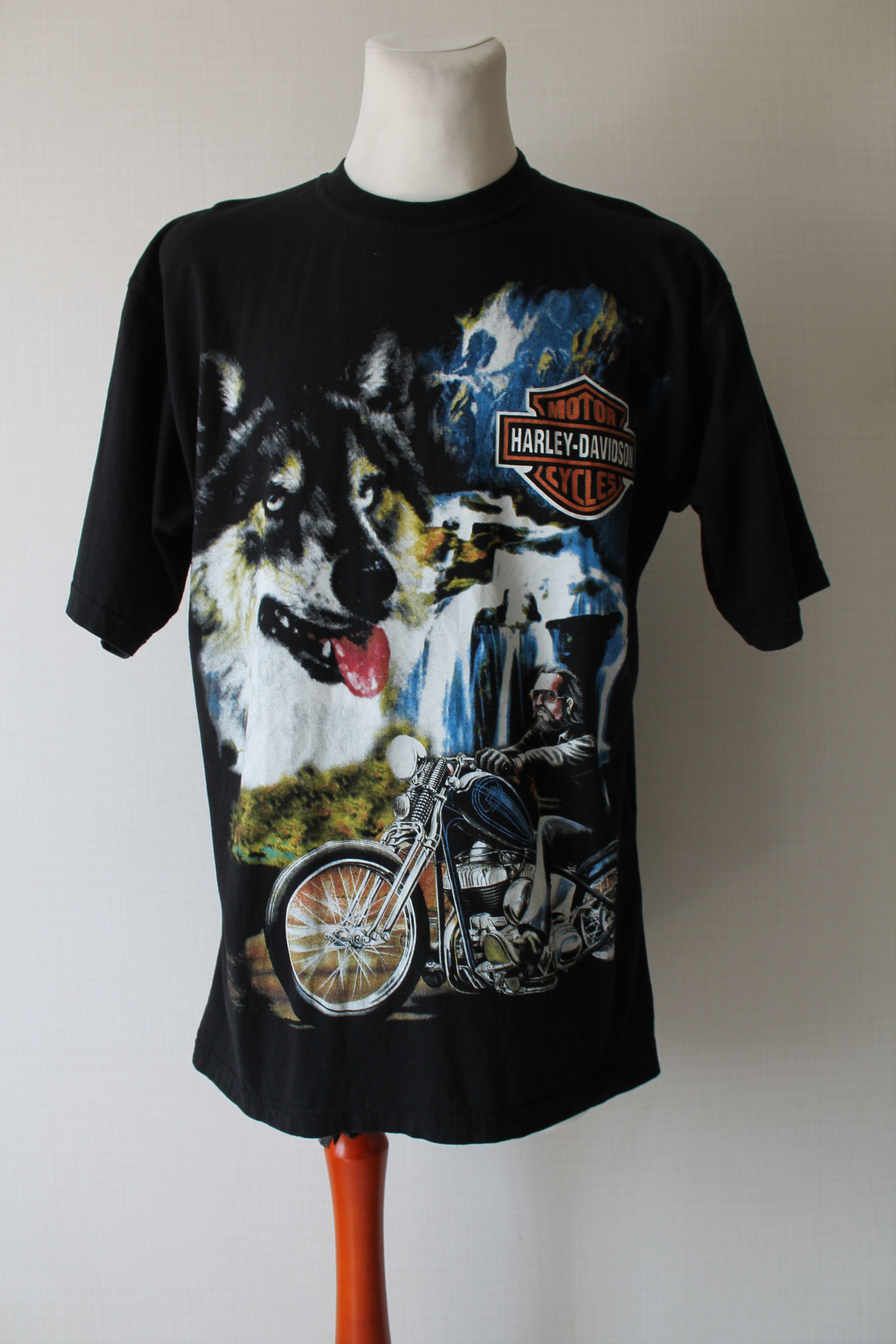 Harley Davidson × Vintage HARLEY - DAVIDSON Wolf t shirt tee Made In Usa Holoubek Size US L / EU 52-54 / 3 - 8 Thumbnail