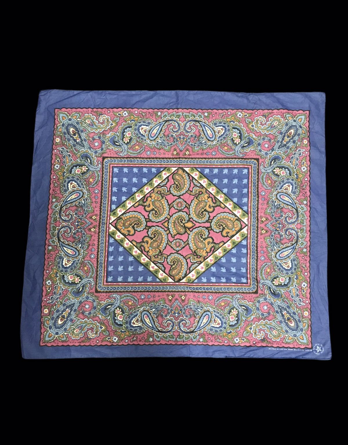 Vintage Abstract Floral Scarf Pocket Square Cotton Printed Size ONE SIZE - 4 Thumbnail