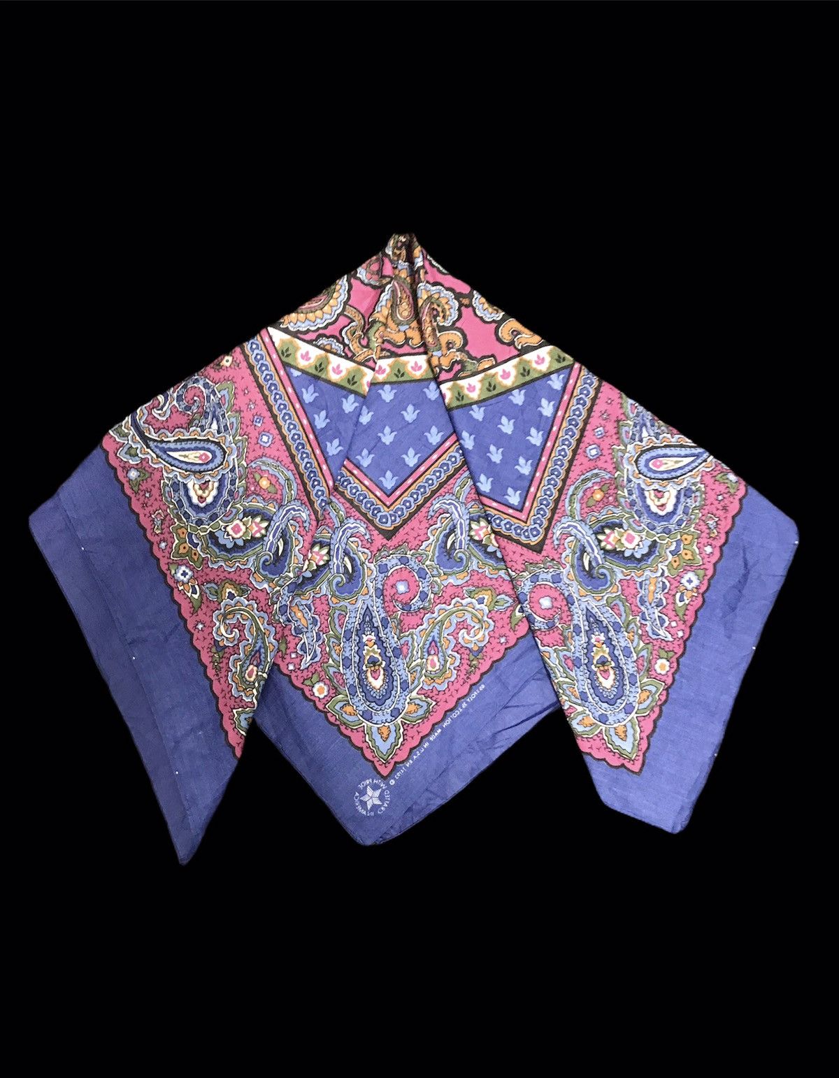 Vintage Abstract Floral Scarf Pocket Square Cotton Printed Size ONE SIZE - 2 Thumbnail