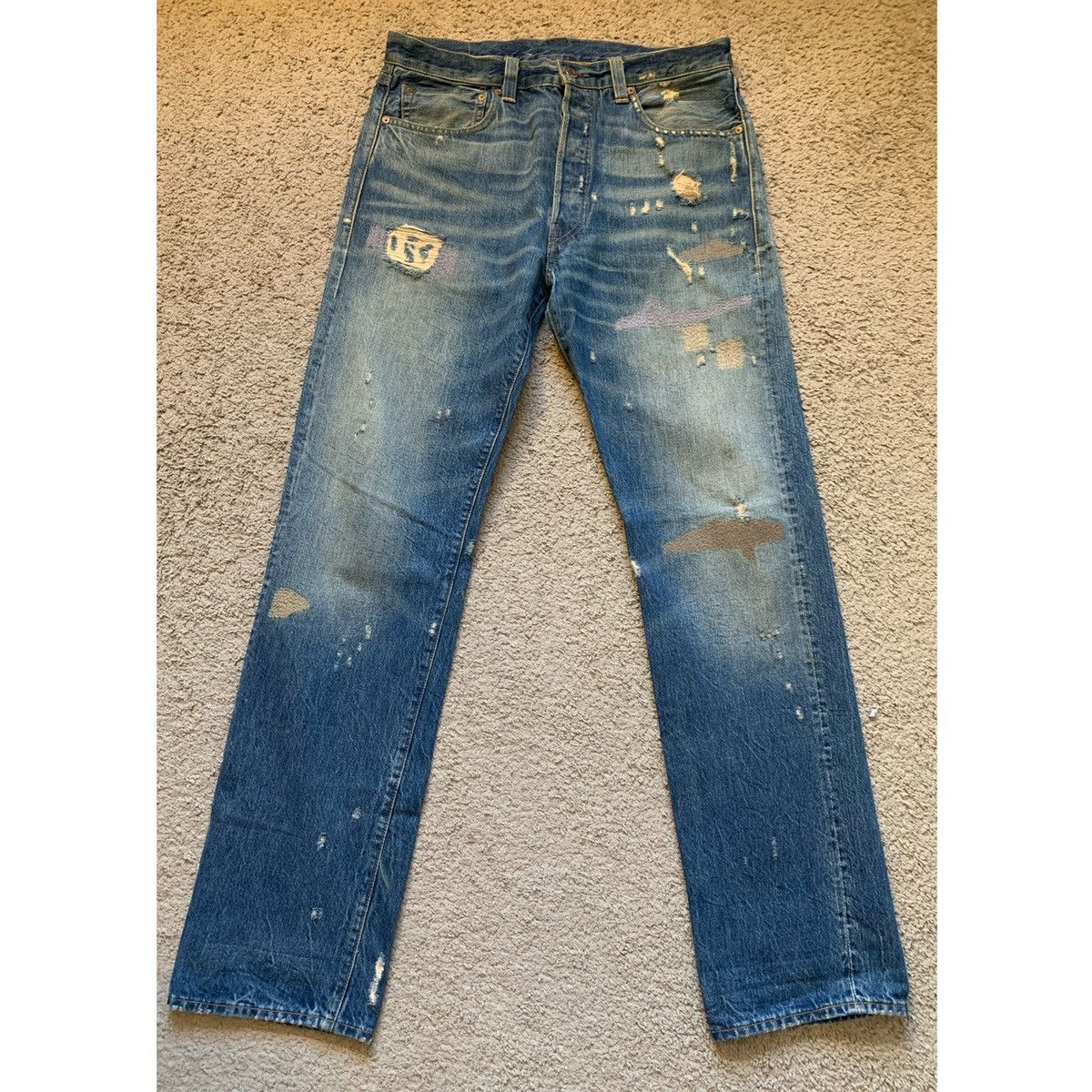 image of Levis x Levis Vintage Clothing Levi’S Vintage “1985” 501Xx Archival Model Selvedge Jeans in Distres