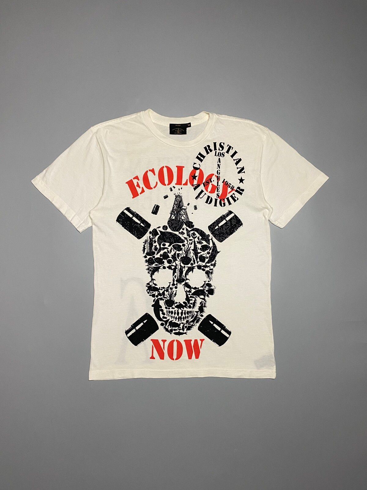 Pre-owned Christian Audigier X Ed Hardy Christian Audigier Skull Ecology Now Vintage T-shirt In White