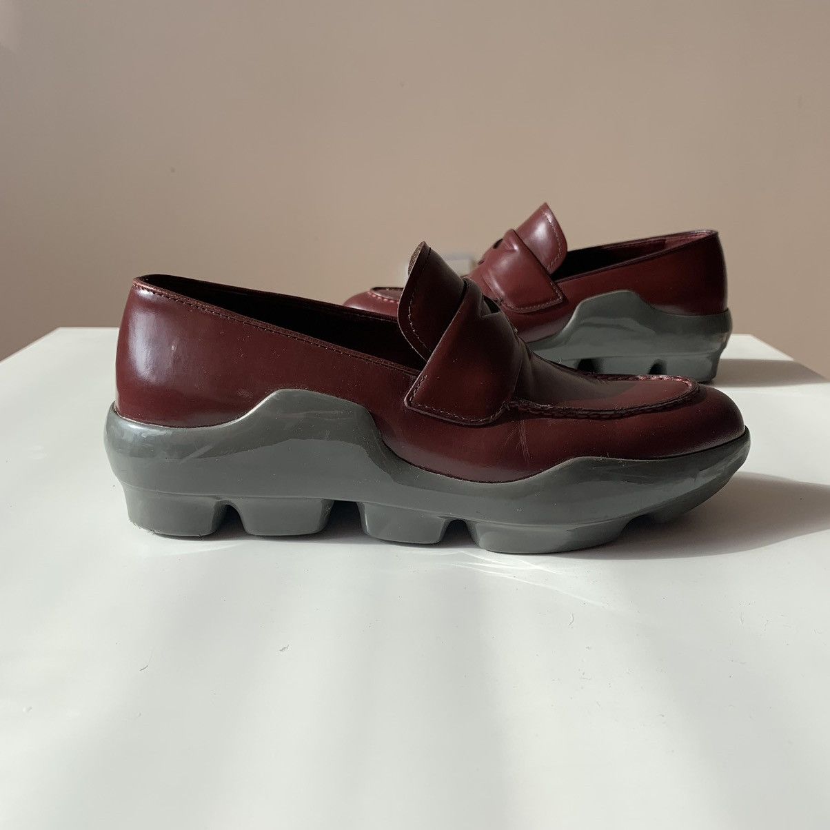 Prada Prada Penny Loafers Platforms Leather Granato / Grigio Size US 6 / IT 36 - 4 Thumbnail