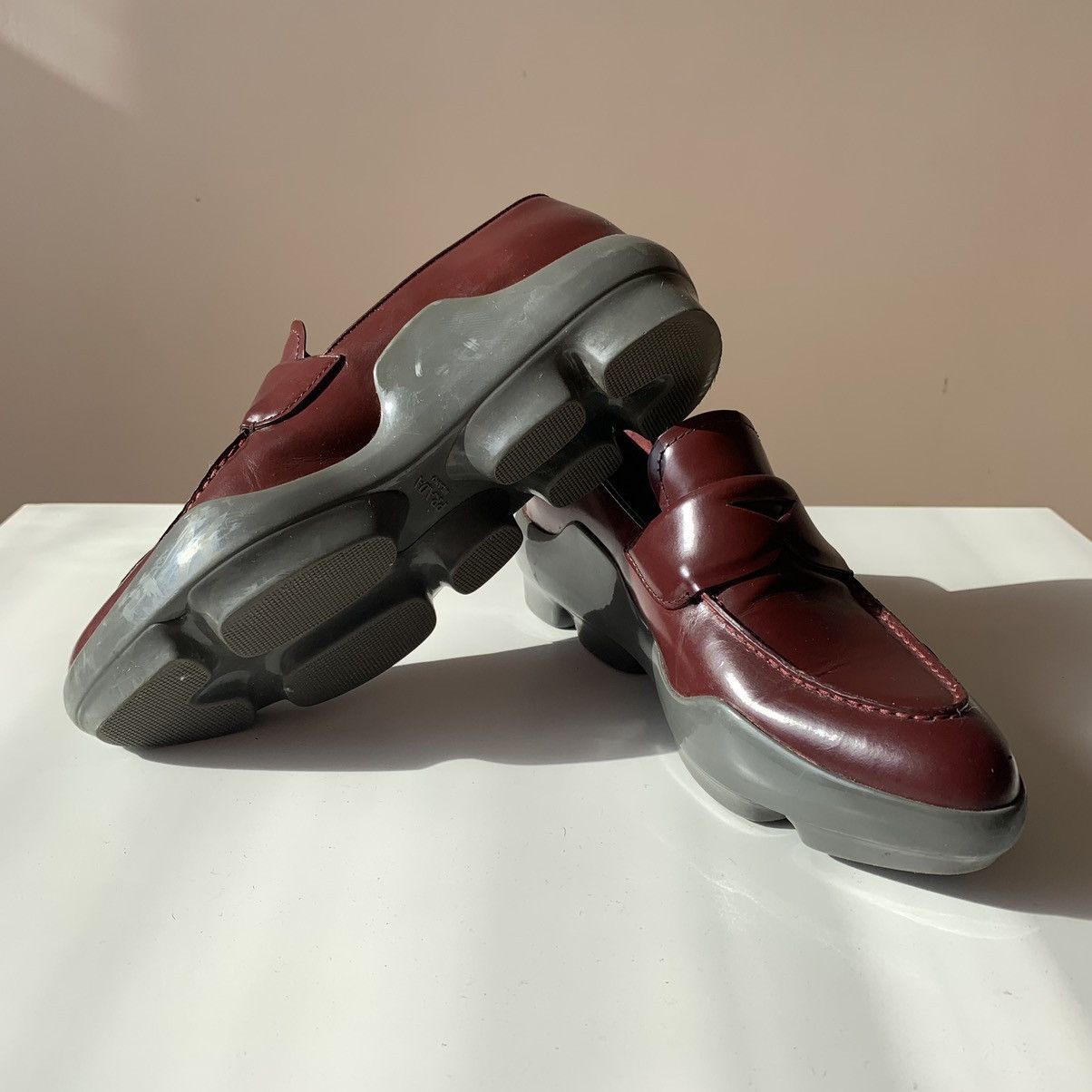 Prada Prada Penny Loafers Platforms Leather Granato / Grigio Size US 6 / IT 36 - 9 Thumbnail