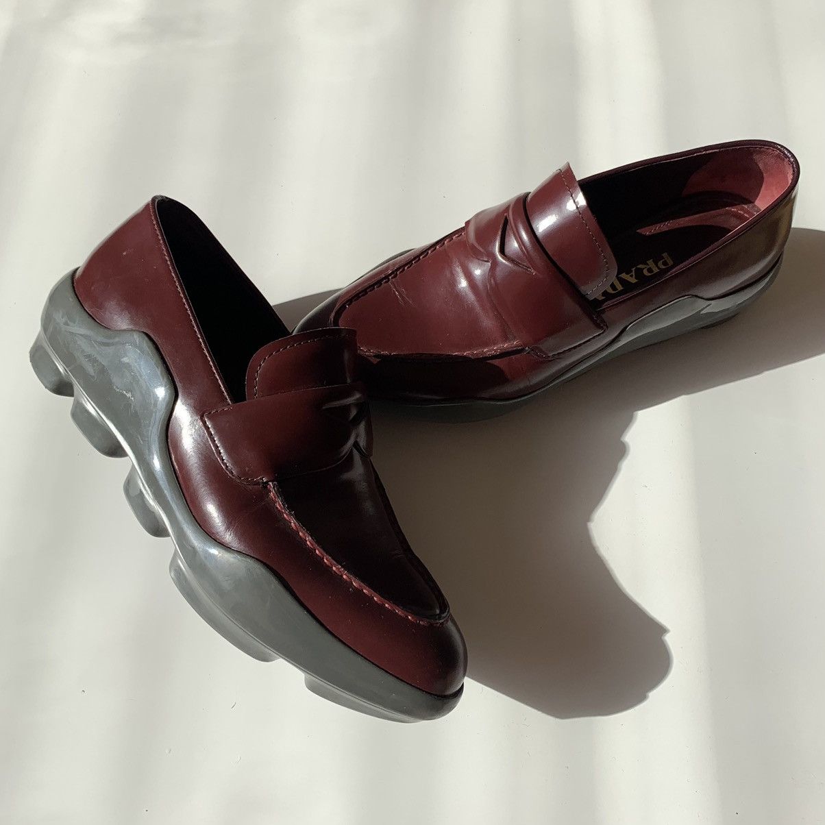 Prada Prada Penny Loafers Platforms Leather Granato / Grigio Size US 6 / IT 36 - 3 Thumbnail