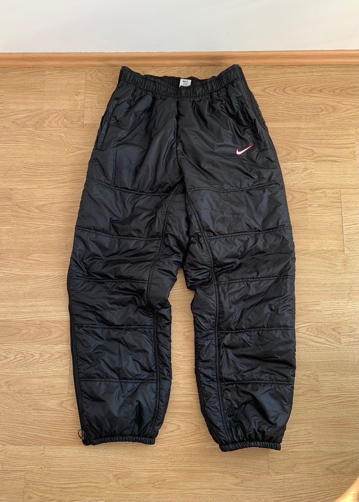 Pre-owned Nike X Vintage 90's Nike Black Puffer Track Pants Swoosh