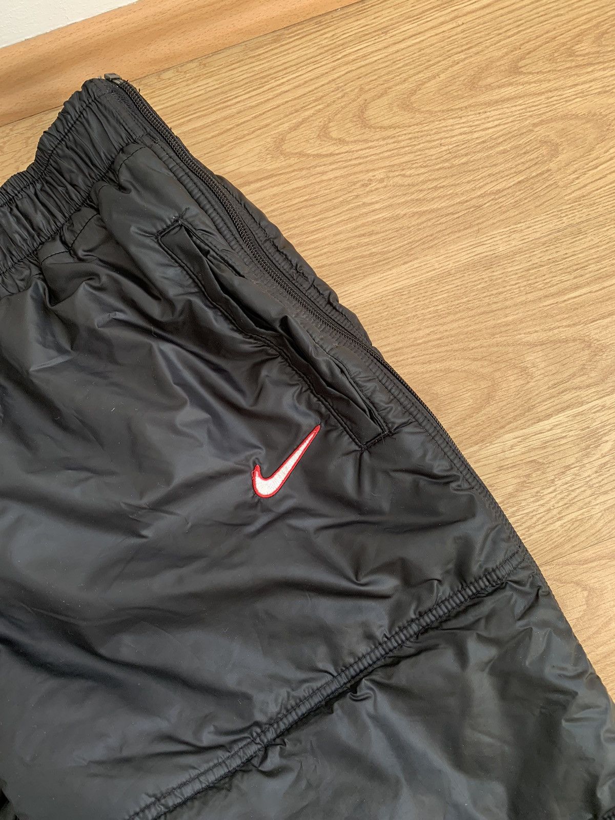 Nike × Vintage RARE Vintage 90s Nike Black Puffer Track Pants Swoosh Size US 35 - 3 Thumbnail