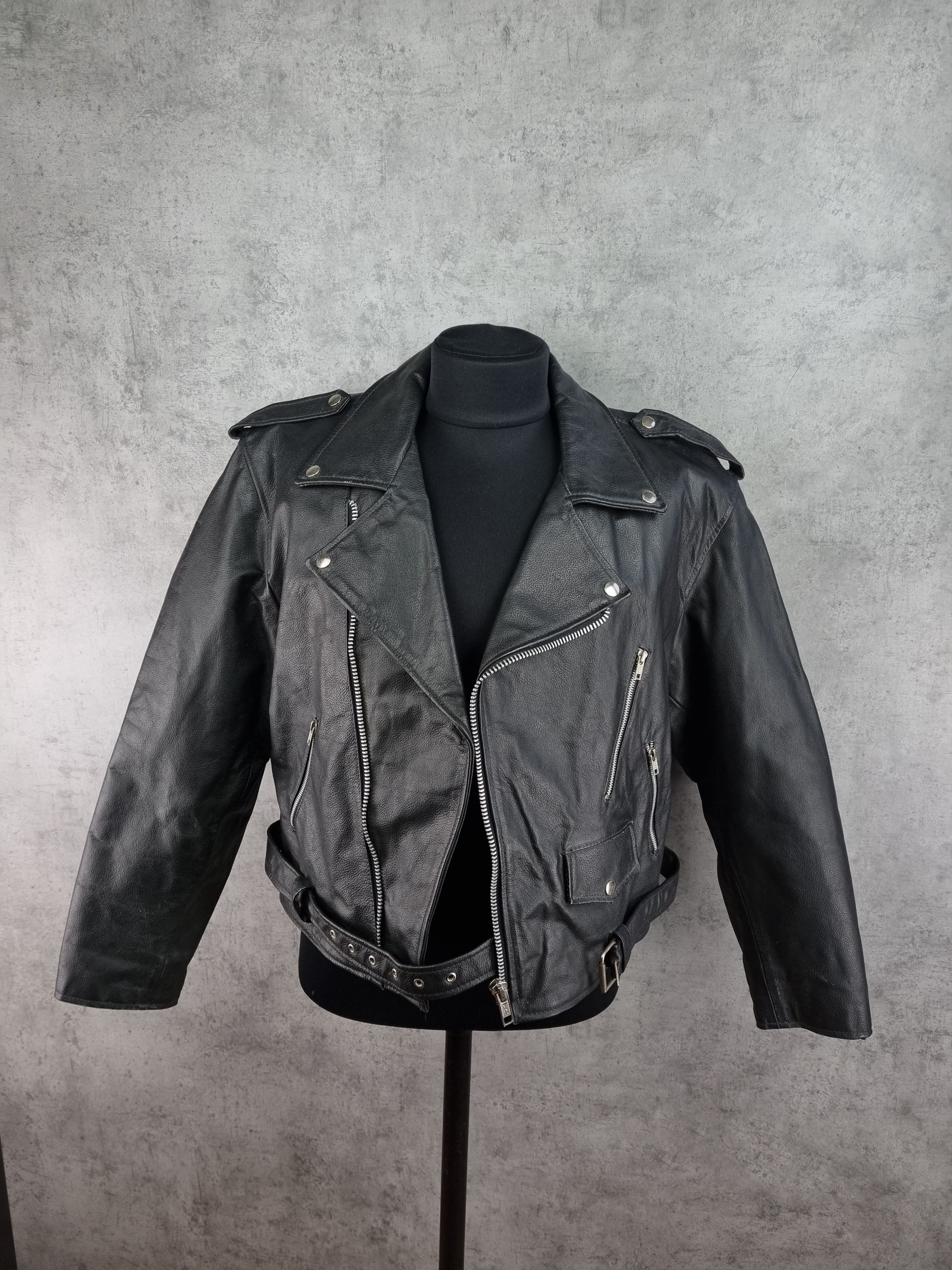 Genuine Leather × Leather × Vintage 90s Vintage Leather Biker Jacket Size US XL / EU 56 / 4 - 8 Thumbnail