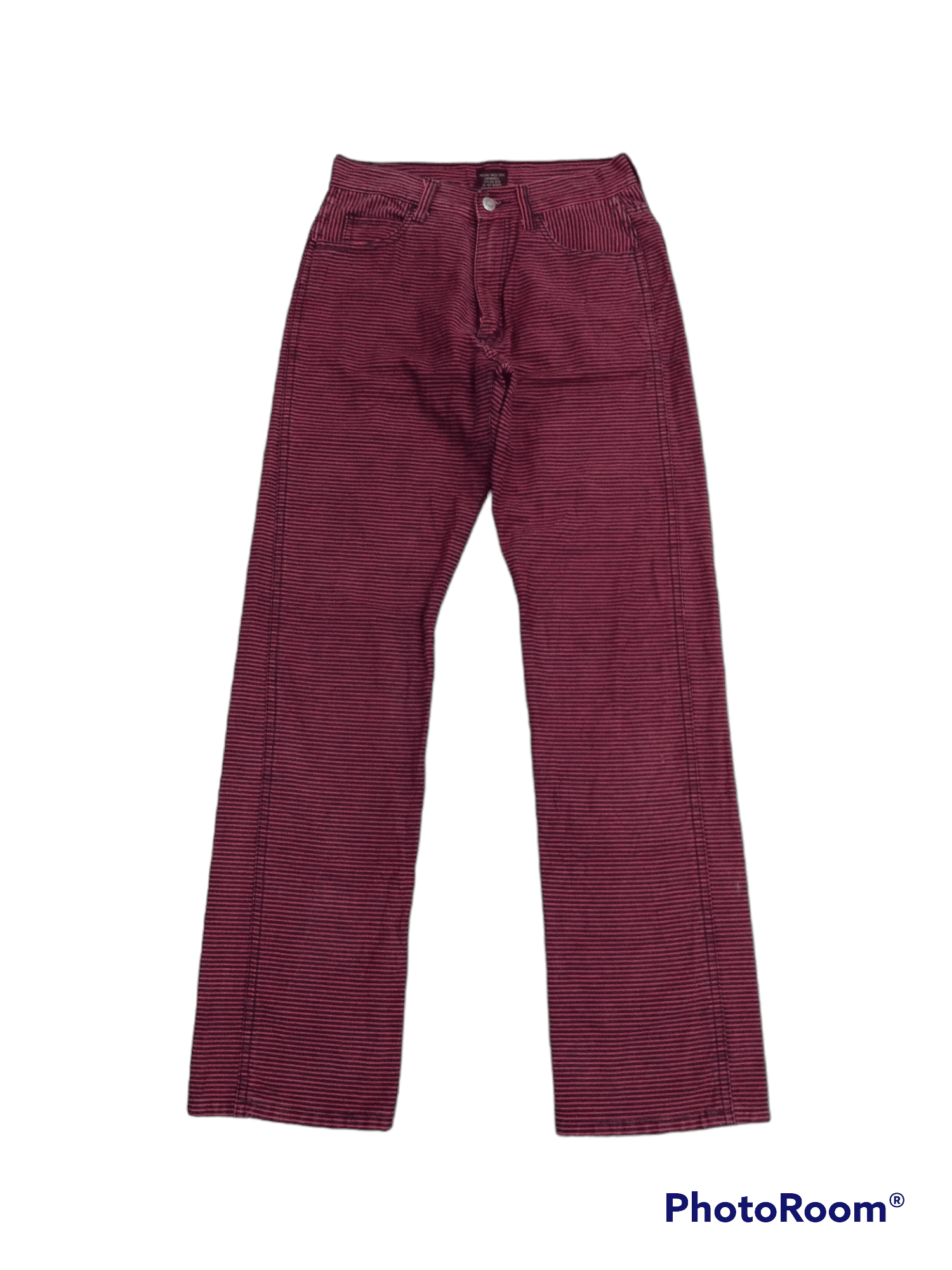 image of Avant Garde x Red Stripe Piko Stripe Denim Pants Inspired Hysteric Glamour in Pink Stripe Dark Blue