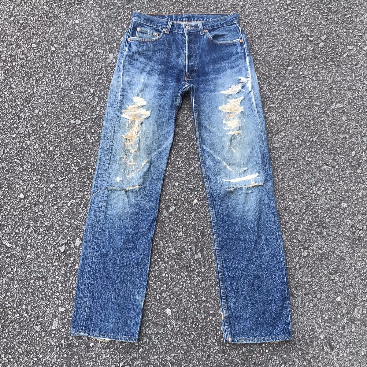 image of Distressed Denim x Levis Vintage 80's Levis 501 Stone Wash Distressed Made In Usa in Blue (Size 30)