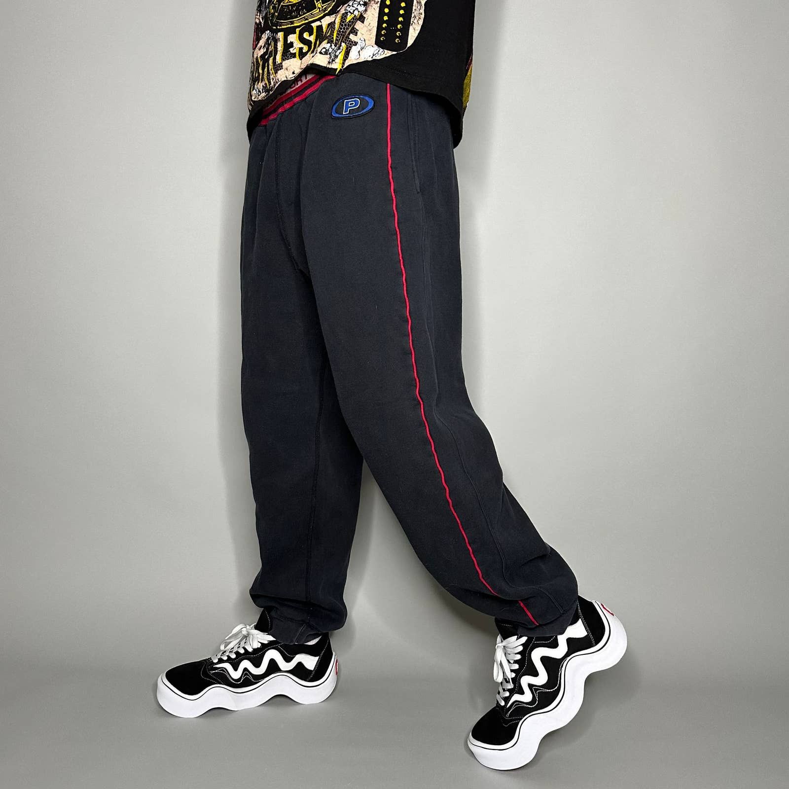 polo sweatpants black and red