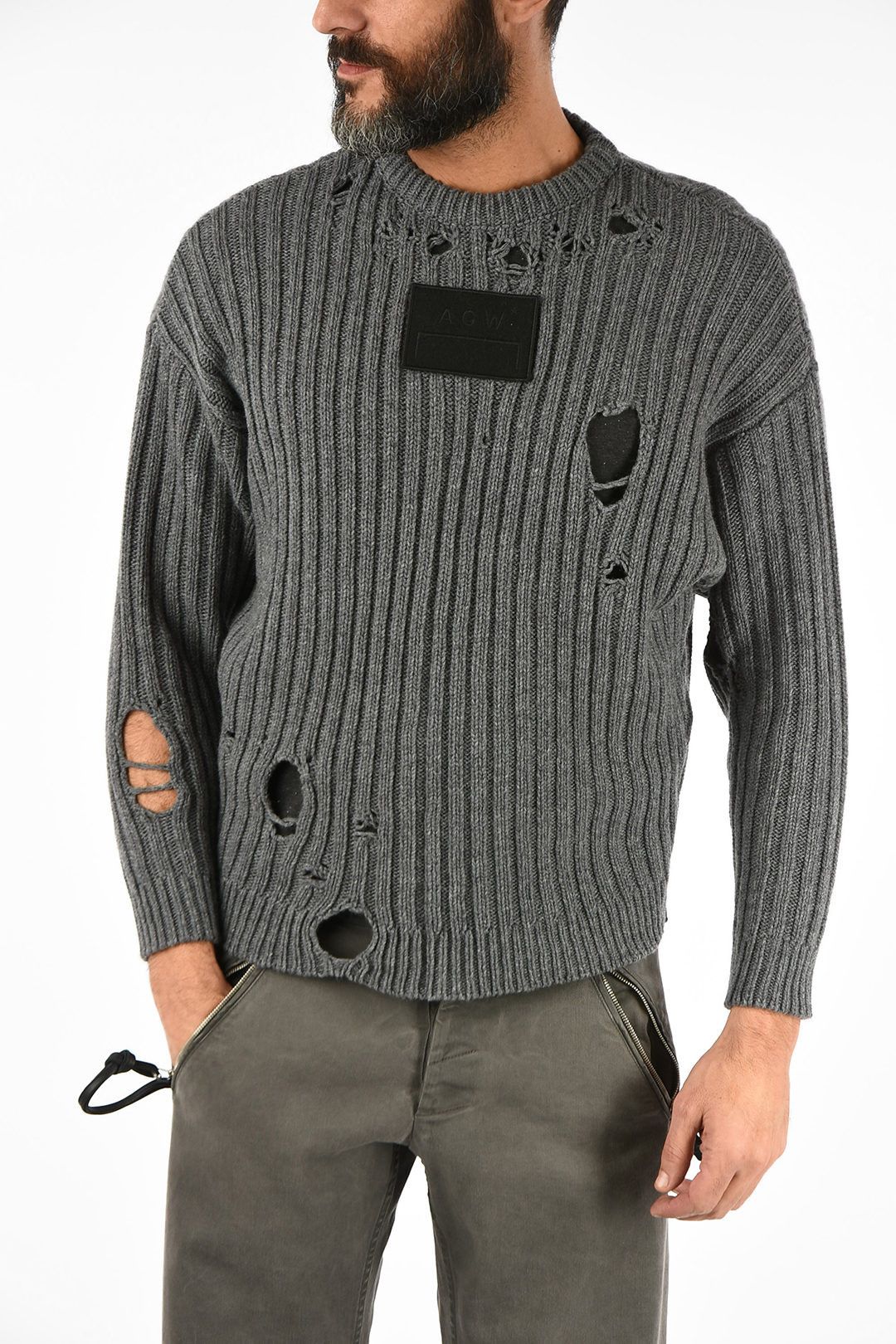 image of A Cold Wall Acw Distressed Sweater in Grey, Men's (Size Medium)