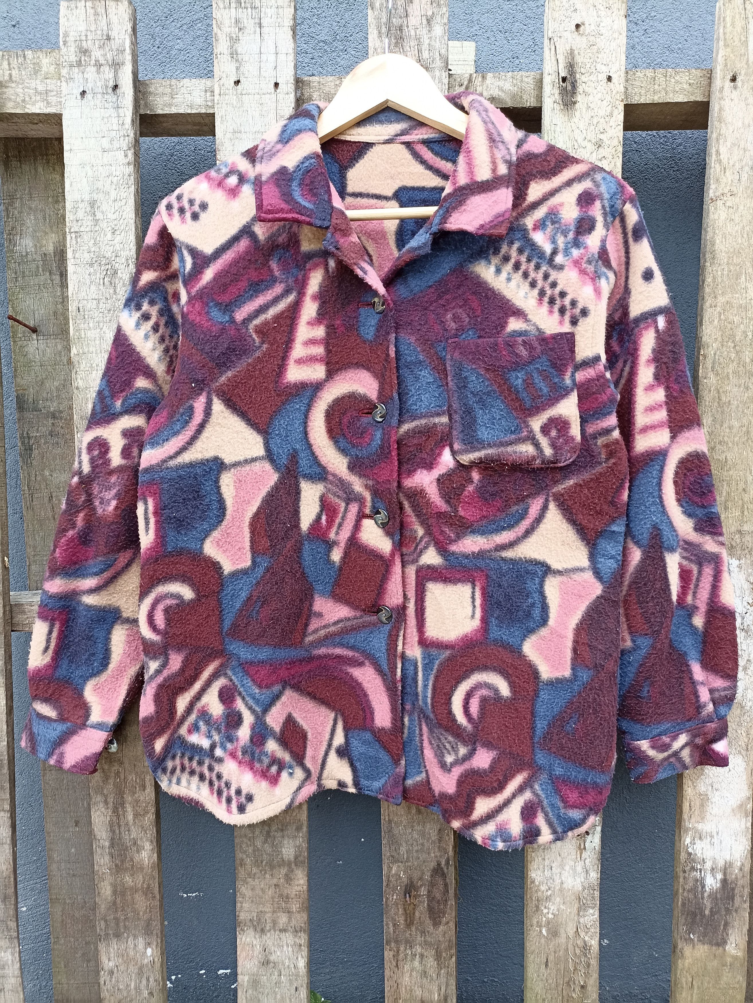 Other × Vintage Unknown Brand Art Full Print Fleece Button Up Size US S / EU 44-46 / 1 - 1 Thumbnail