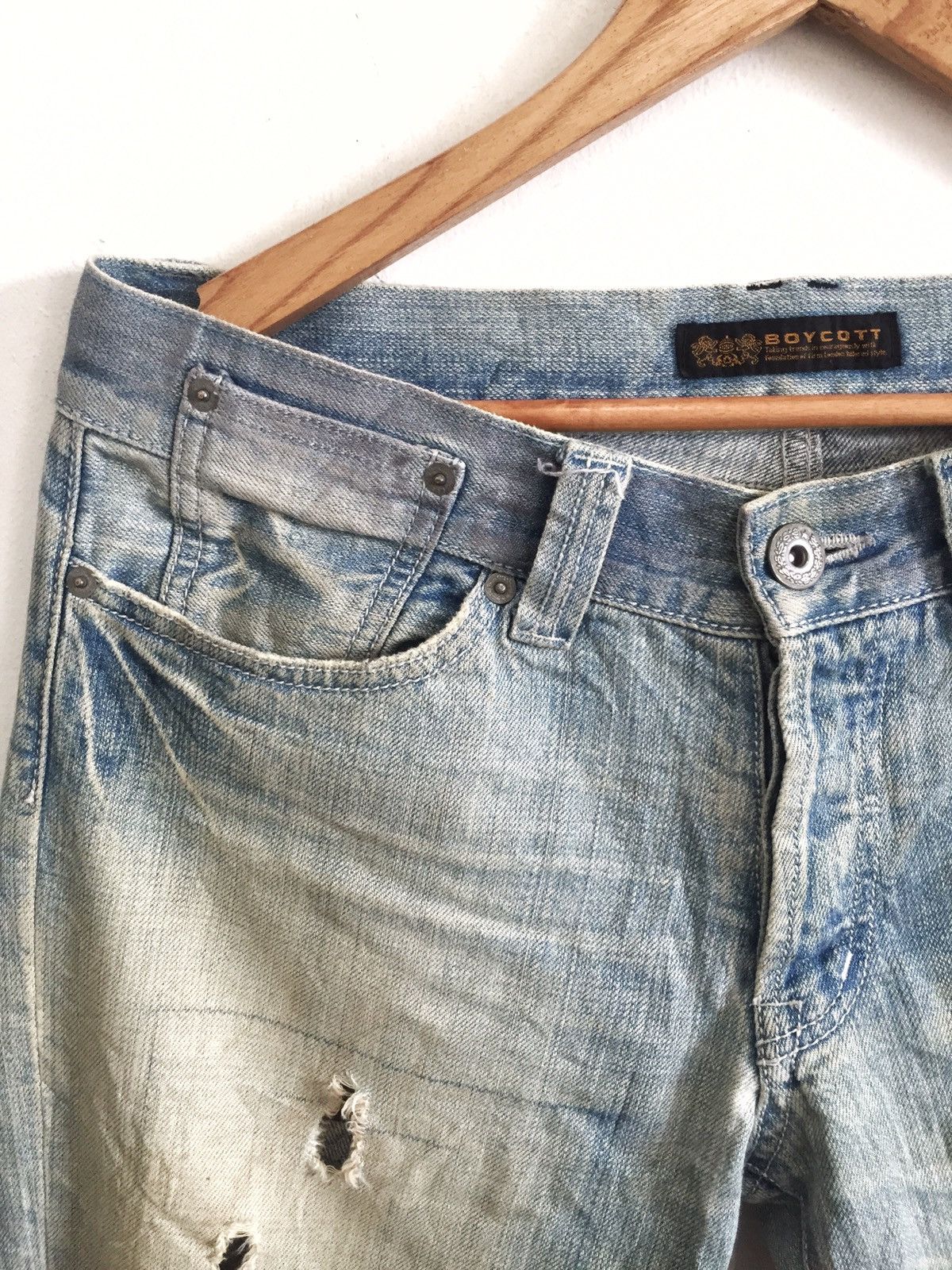 Boycott Boycott 🇯🇵 Beauty Faded Ripped Distressed Denim Size US 34 / EU 50 - 4 Thumbnail