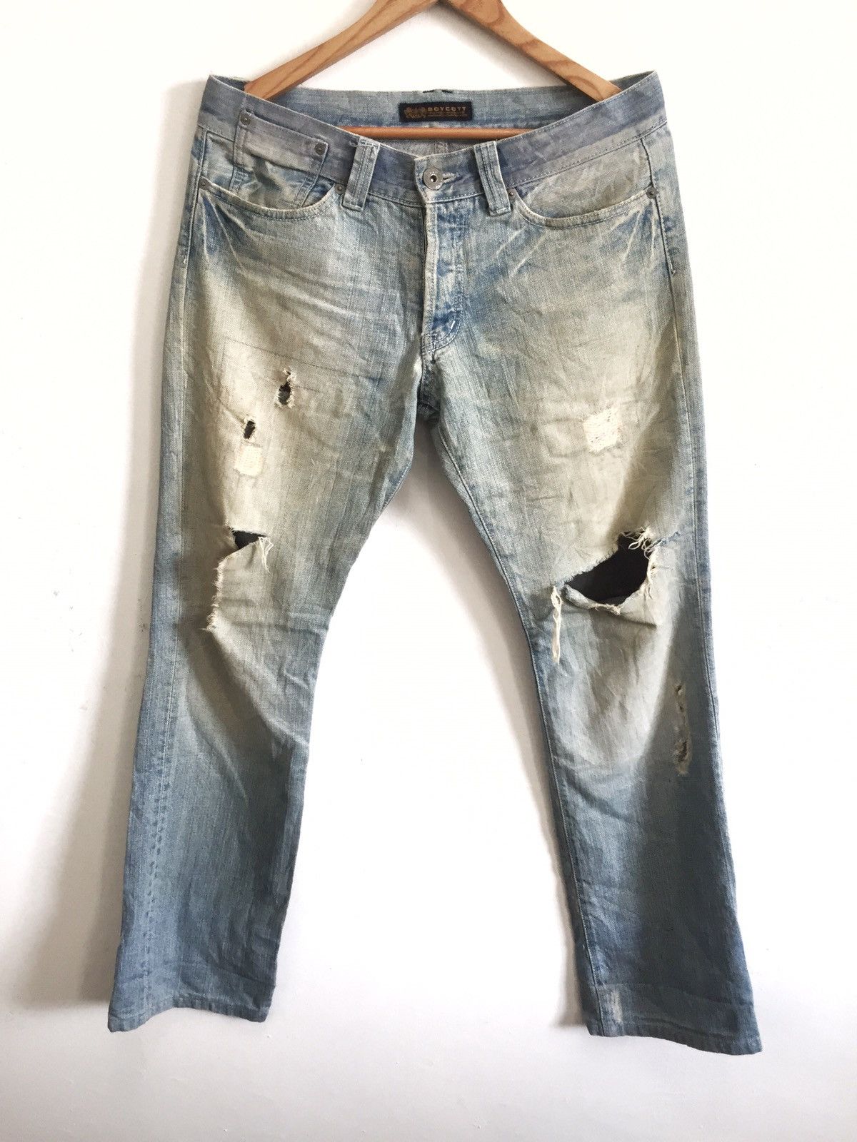 Boycott Boycott 🇯🇵 Beauty Faded Ripped Distressed Denim Size US 34 / EU 50 - 2 Thumbnail