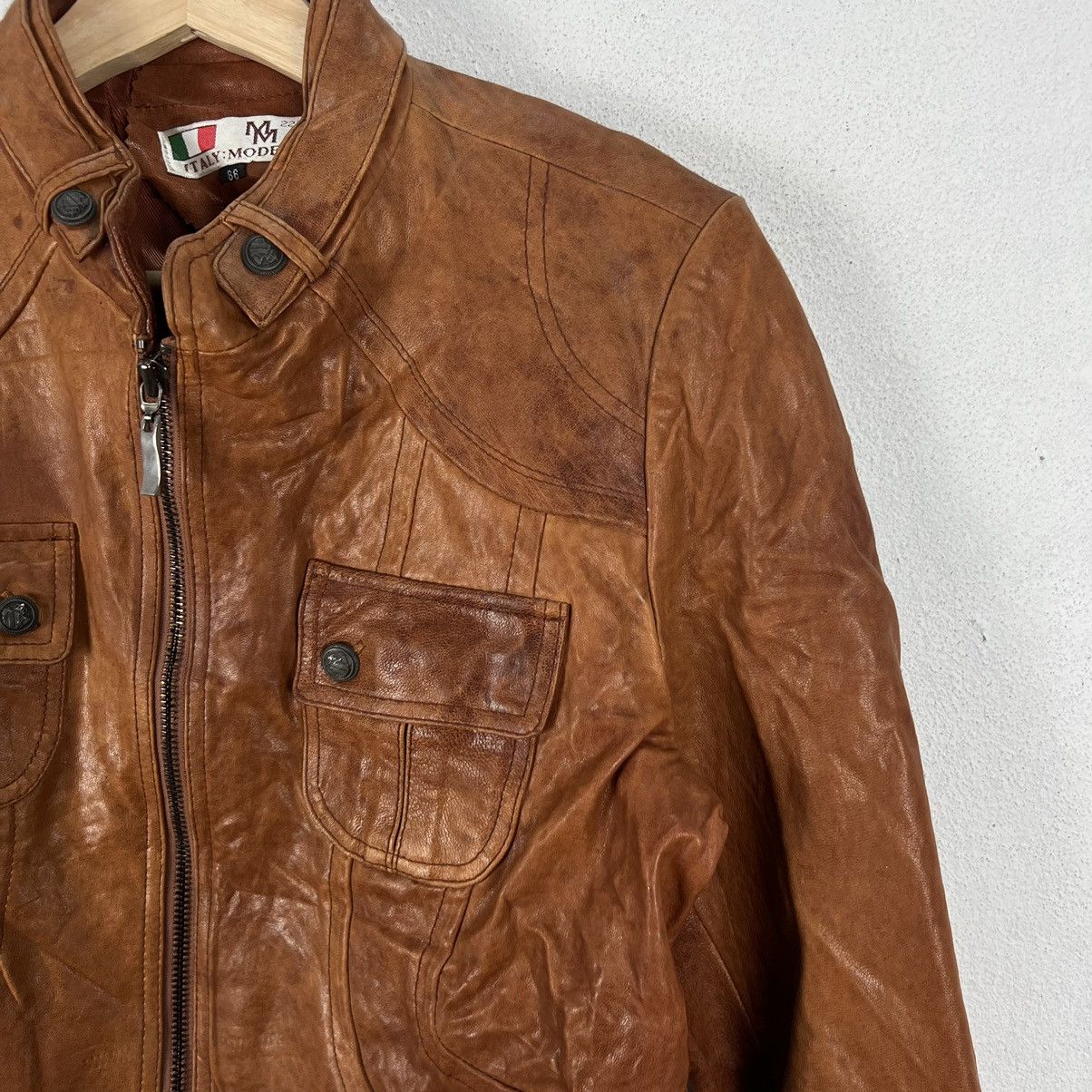 Vintage VINTAGE ITALIA : MODE MM CROPPED LEATHER JACKET Size US XS / EU 42 / 0 - 6 Thumbnail
