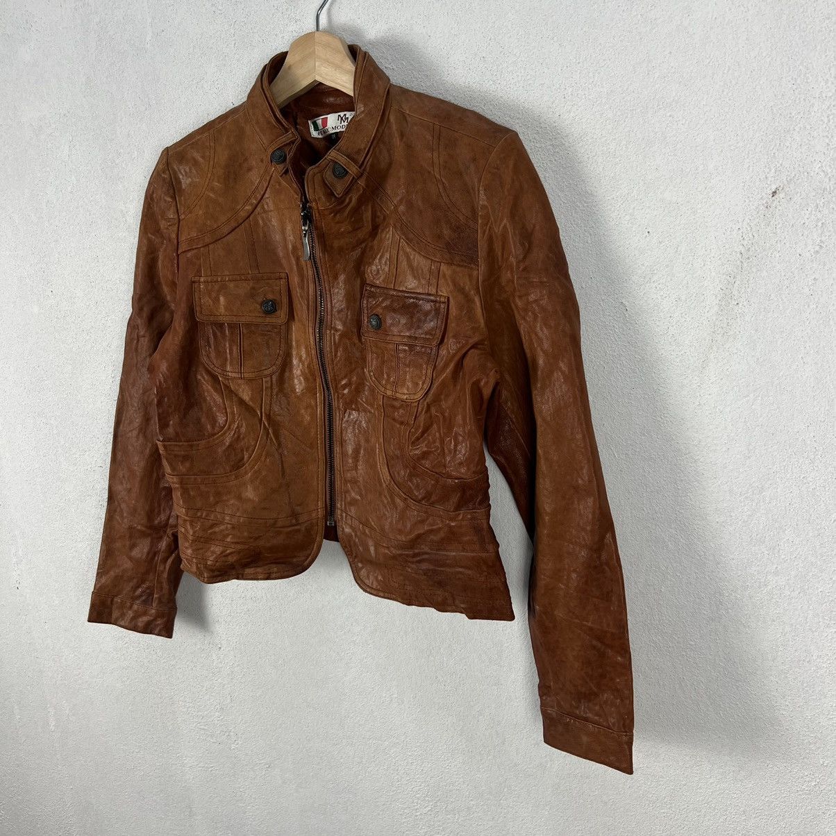 Vintage VINTAGE ITALIA : MODE MM CROPPED LEATHER JACKET Size US XS / EU 42 / 0 - 2 Thumbnail