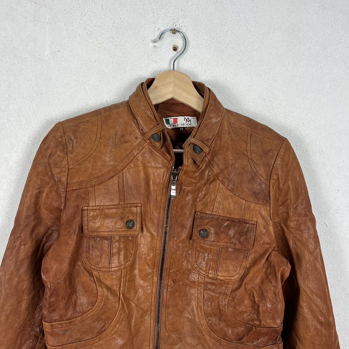 Vintage VINTAGE ITALIA : MODE MM CROPPED LEATHER JACKET Size US XS / EU 42 / 0 - 3 Thumbnail