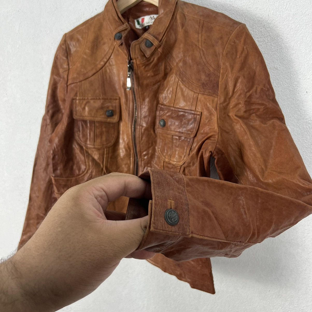 Vintage VINTAGE ITALIA : MODE MM CROPPED LEATHER JACKET Size US XS / EU 42 / 0 - 8 Thumbnail