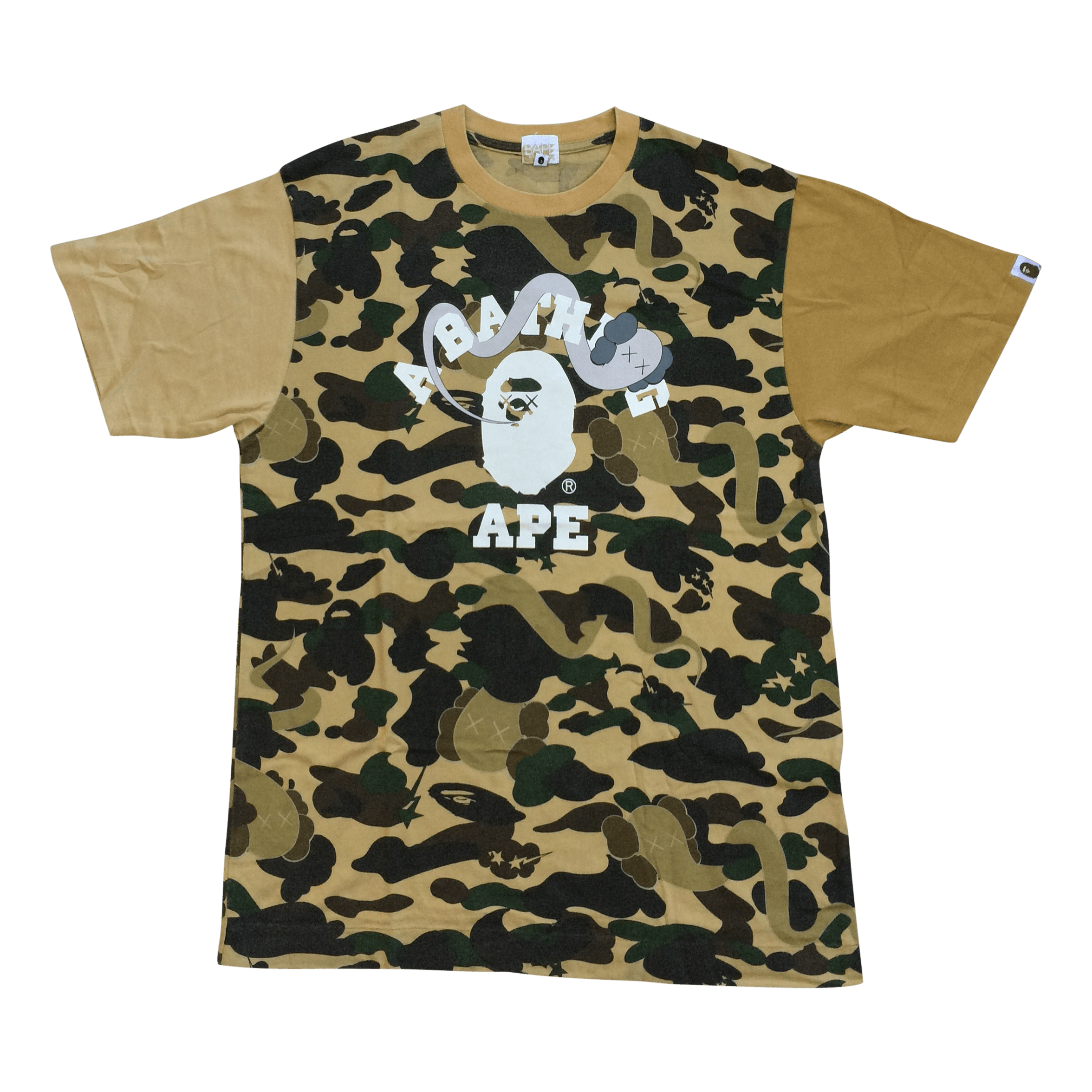 Pre-owned Bape X Kaws F/w 2005  1st Camo Logo Tee In Green Camo