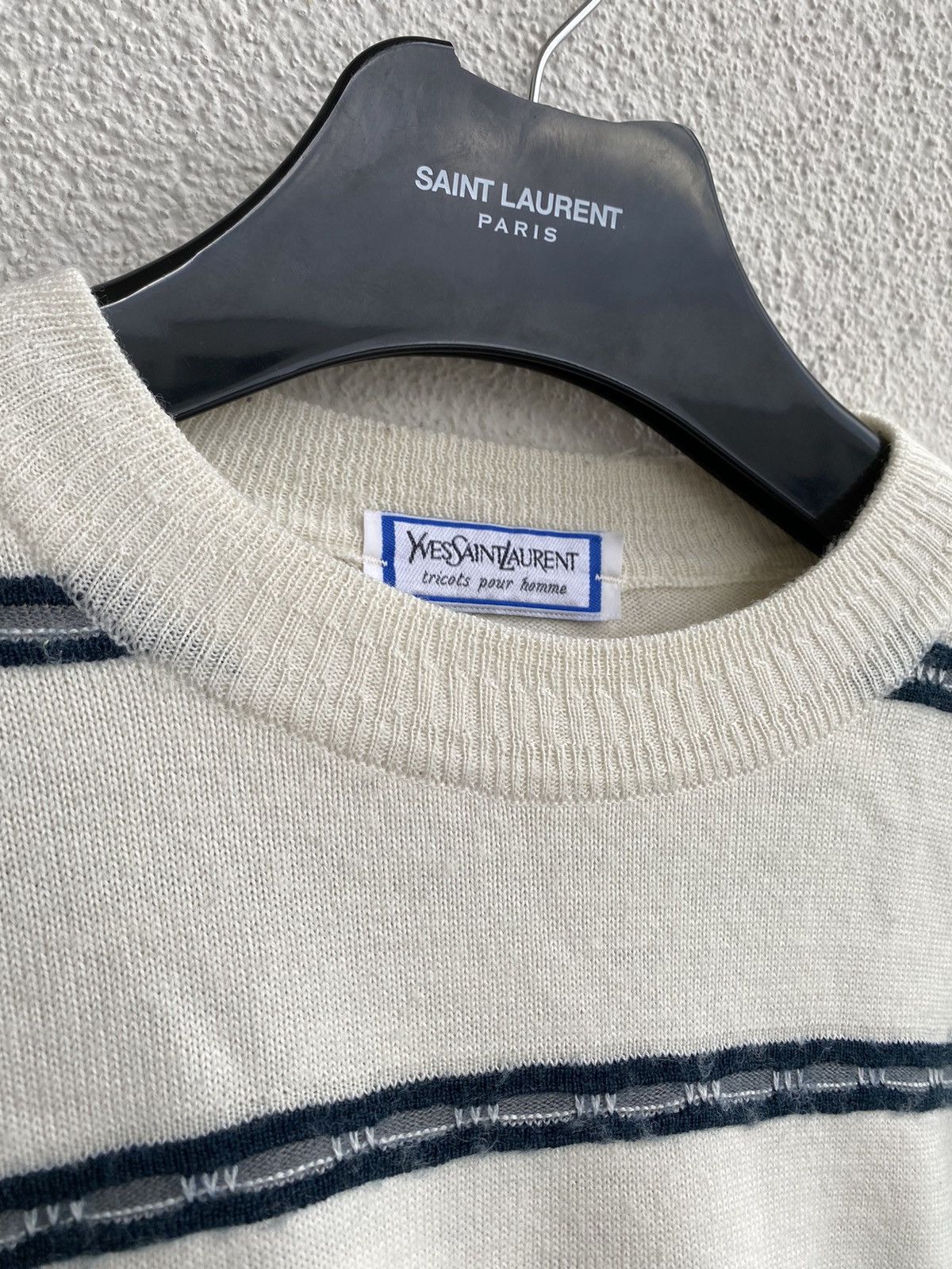 Yves Saint Laurent 90’s Wool YSL Sweater Cream White Size US L / EU 52-54 / 3 - 6 Thumbnail