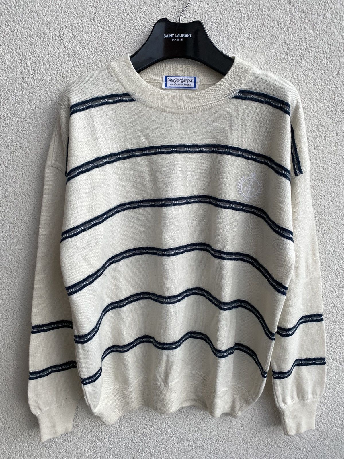 Yves Saint Laurent 90’s Wool YSL Sweater Cream White Size US L / EU 52-54 / 3 - 18 Thumbnail