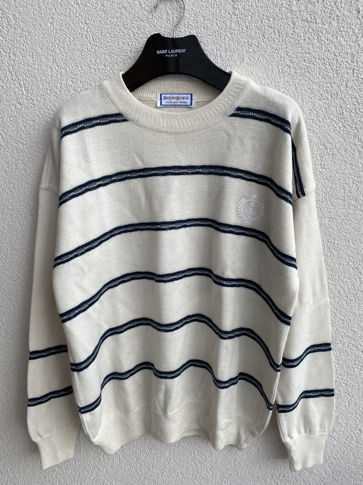 Yves Saint Laurent 90’s Wool YSL Sweater Cream White Size US L / EU 52-54 / 3 - 3 Thumbnail