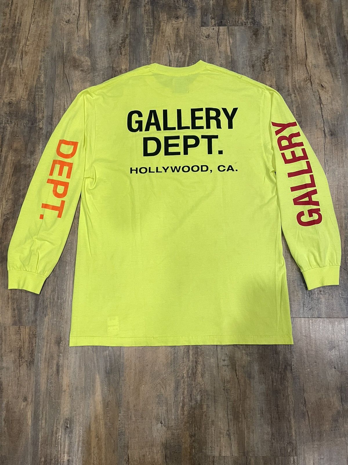 image of Gallery Dept Construction Long Sleeve Tee Neon Logo in Yellow, Men's (Size Large)