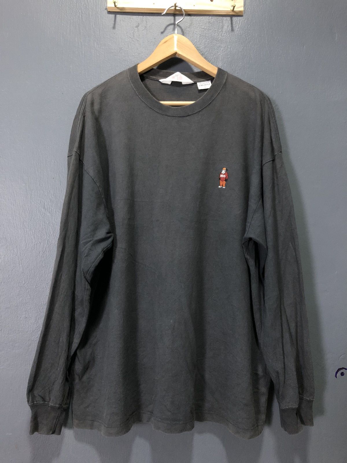 image of Ben Davis Mini Logo Long Sleeve Faded Shirt in Grey, Men's (Size XL)