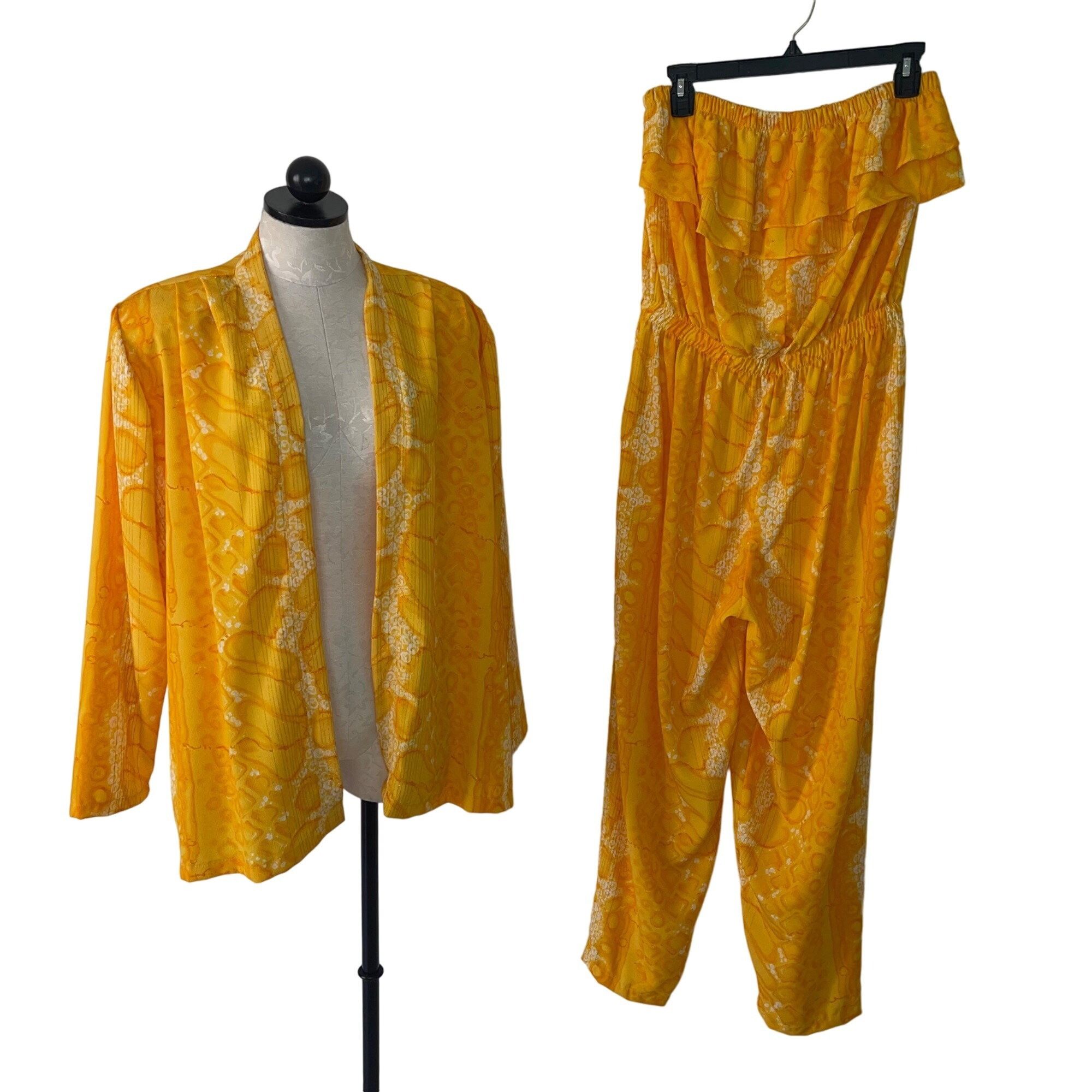 Vintage Two Piece Jumpsuit Jacket Set Size Large Metallic