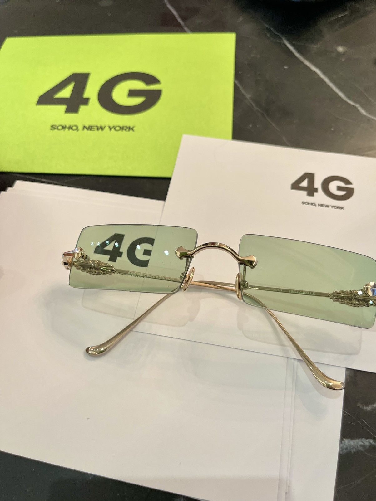 image of Chrome Hearts New Hellz Bellz Sunglasses Gold / Turquoise 4G in Gold/Turquoise, Men's