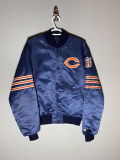 Vintage Retro 80s 90s Chicago Bears Blue Satin NFL Bomber 