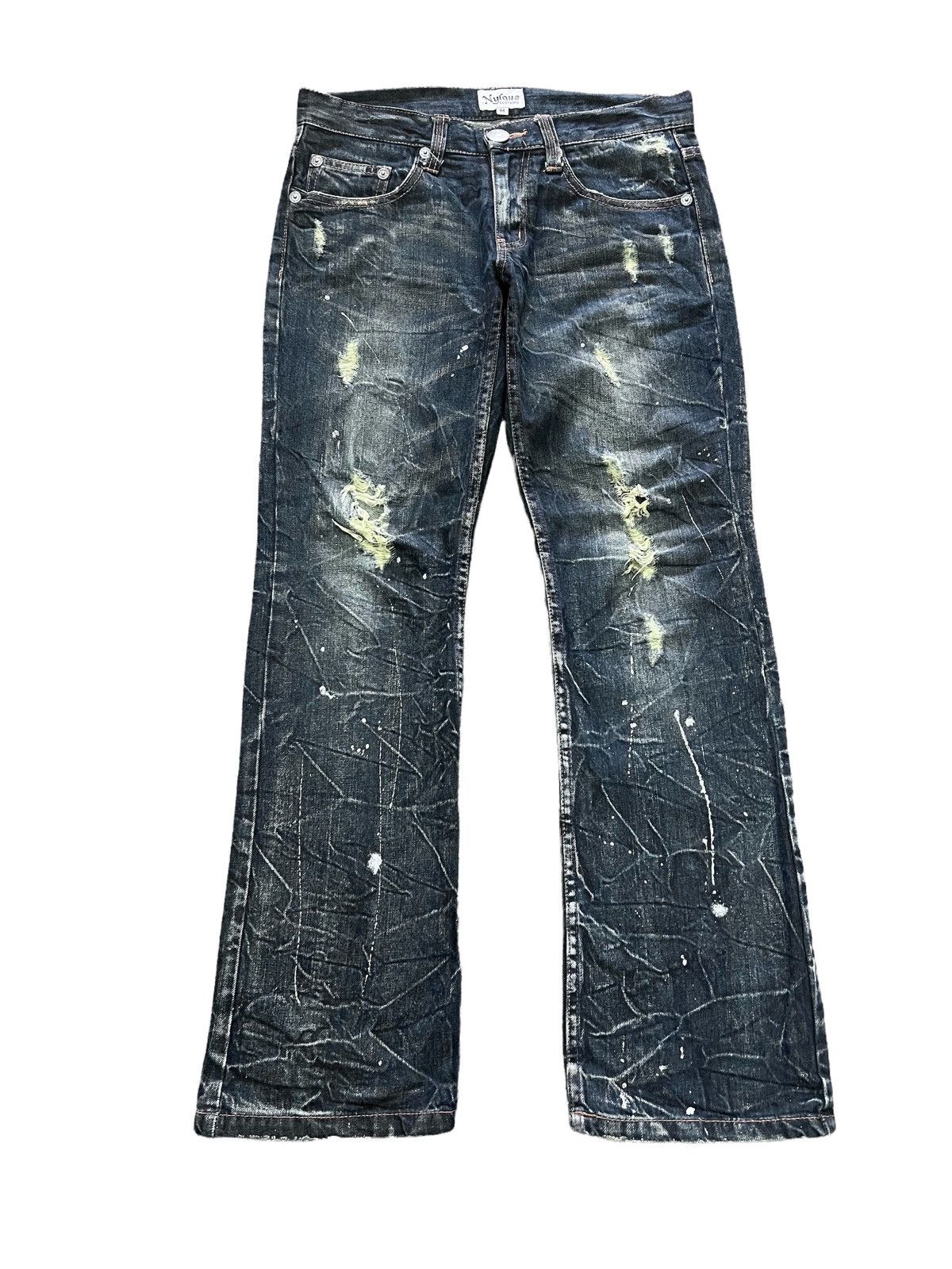 Other FLARED NYLAUS THRASHED RIPPED DENIM PANTS Size US 32 / EU 48 - 1 Thumbnail