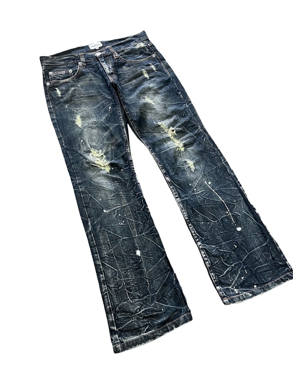 Other FLARED NYLAUS THRASHED RIPPED DENIM PANTS Size US 32 / EU 48 - 4 Thumbnail