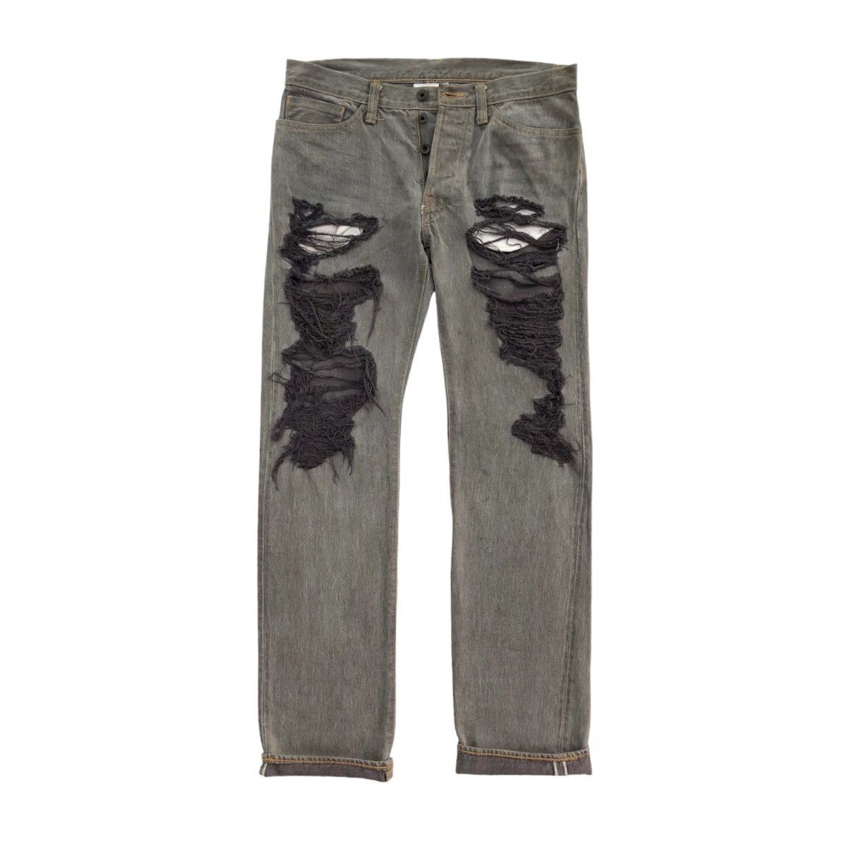 image of Distressed Denim One Gravity Distressed Selvedge Denim Pant in Grey, Men's (Size 30)