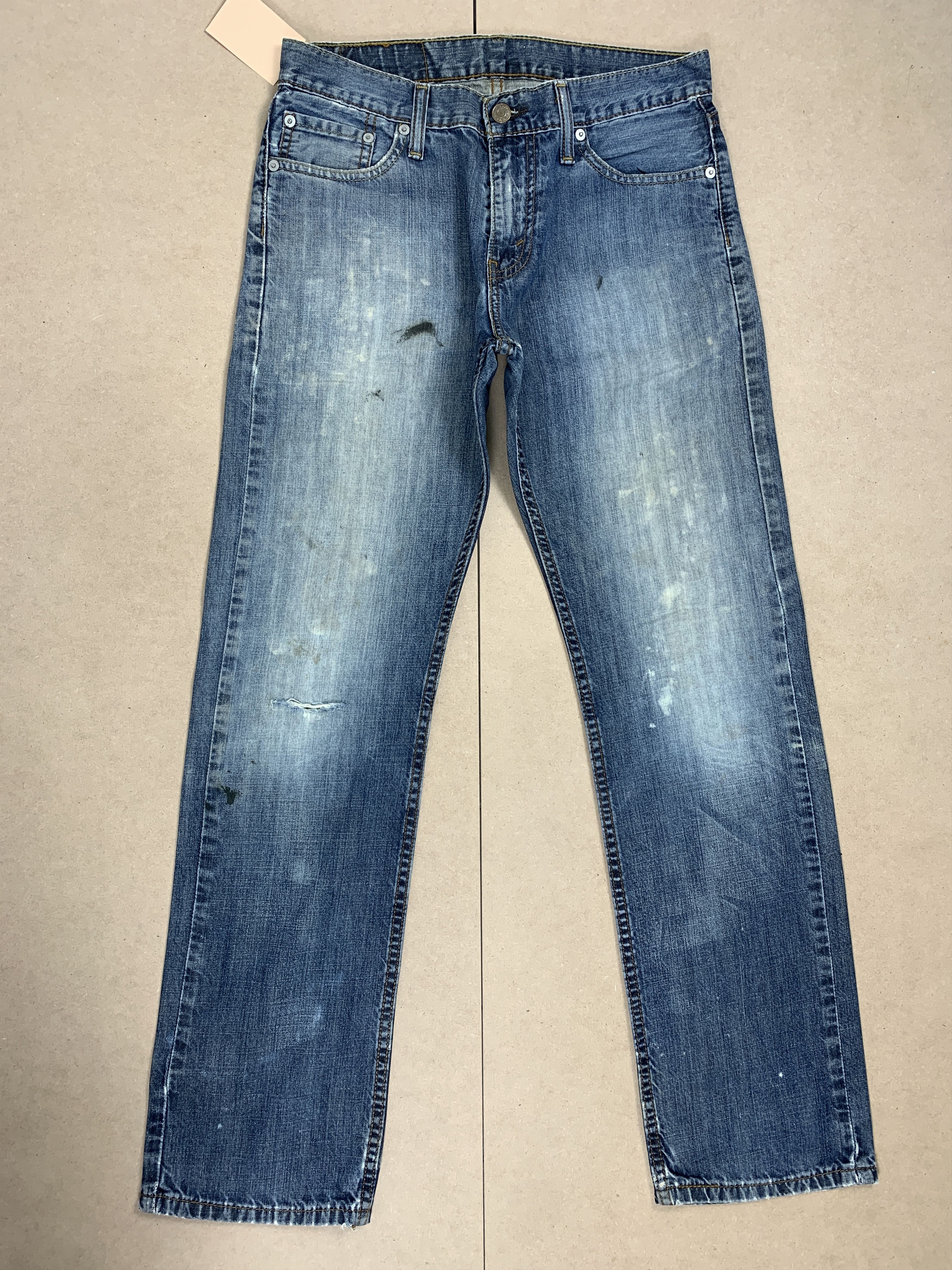 Image of Levis x Vintage Levi's 514 Distressed Faded Straight Cut Jeans in Blue Denim, Men's (Size 31)