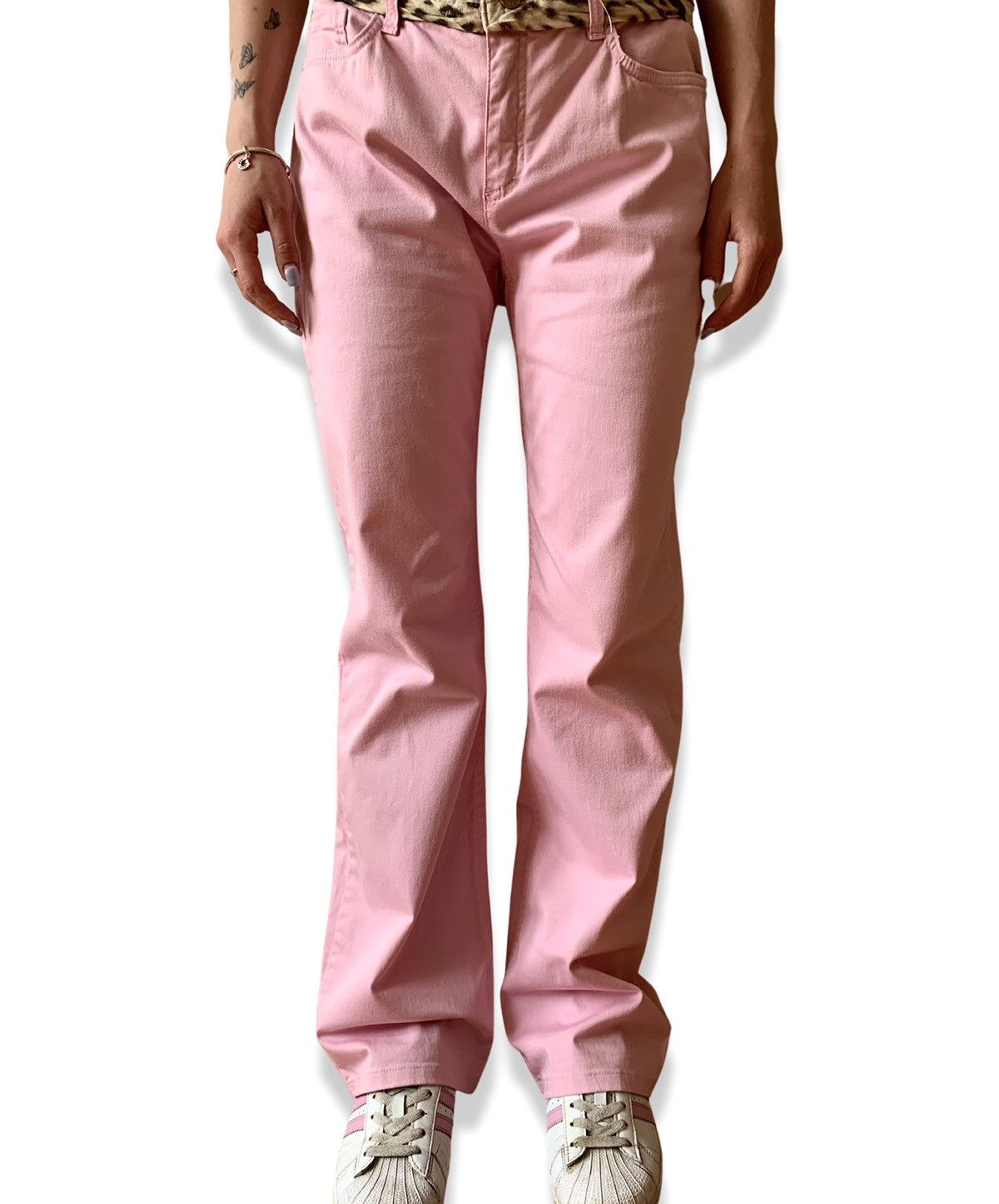Vintage Roberto Cavalli Pink Leopard Women's Flared Pants