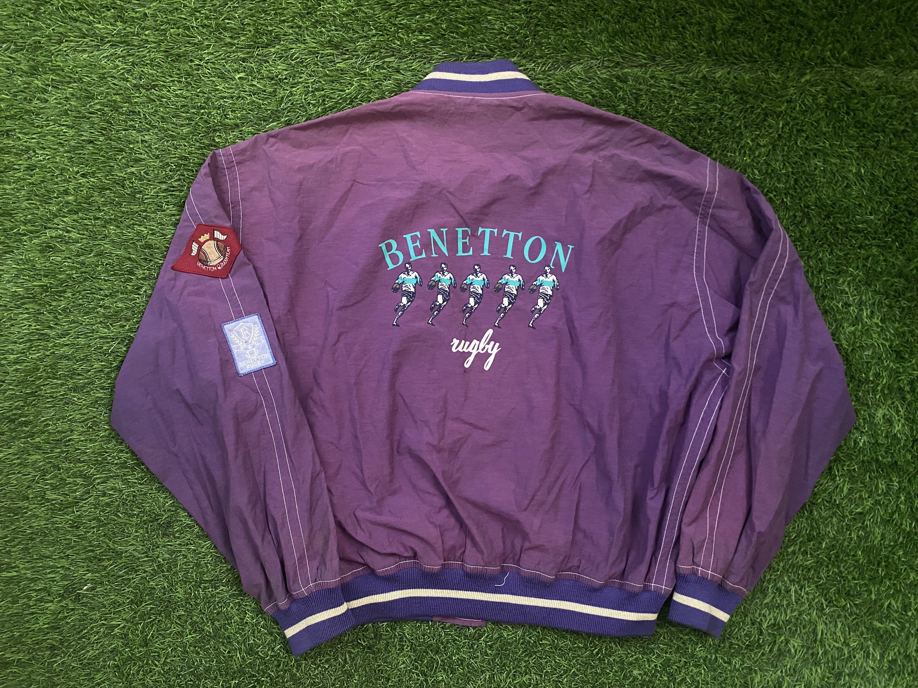 image of Vintage Benetton Rugby Bomber Jacket in Purple, Men's (Size XL)