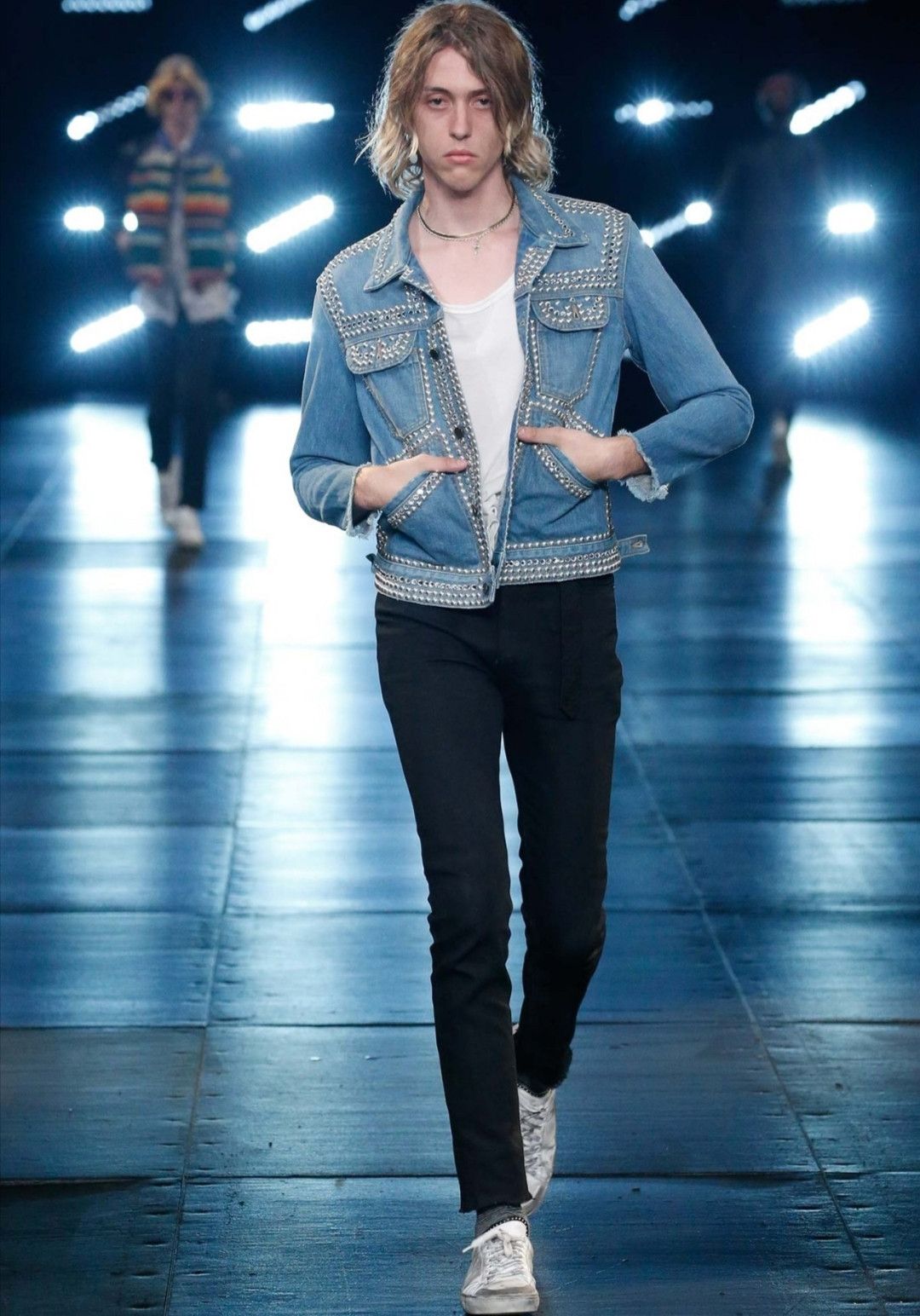 Saint Laurent Paris Saint Laurent Light blue studded rhinestone trimmed jacket Size US M / EU 48-50 / 2 - 5 Thumbnail