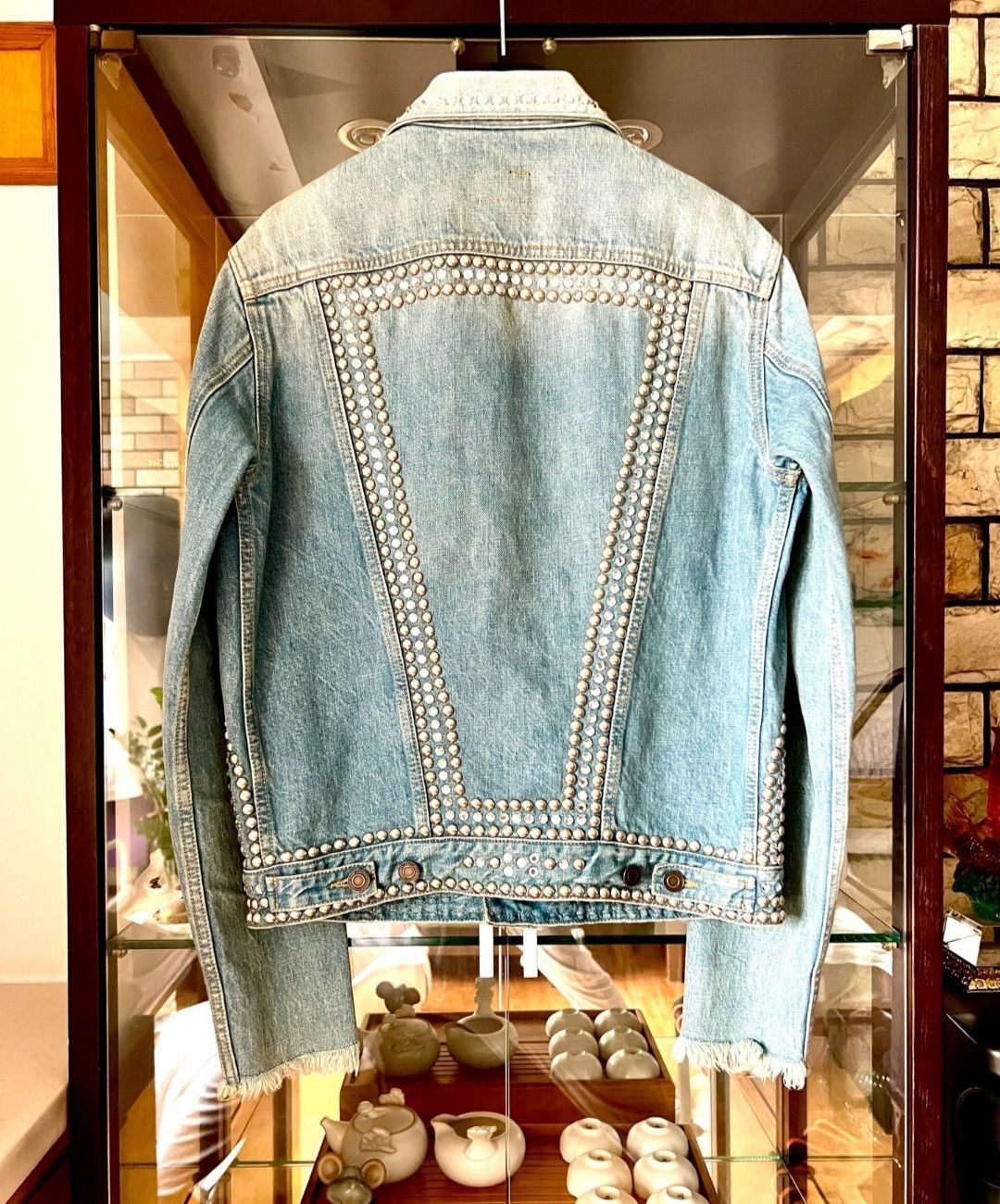 Saint Laurent Paris Saint Laurent Light blue studded rhinestone trimmed jacket Size US M / EU 48-50 / 2 - 3 Thumbnail