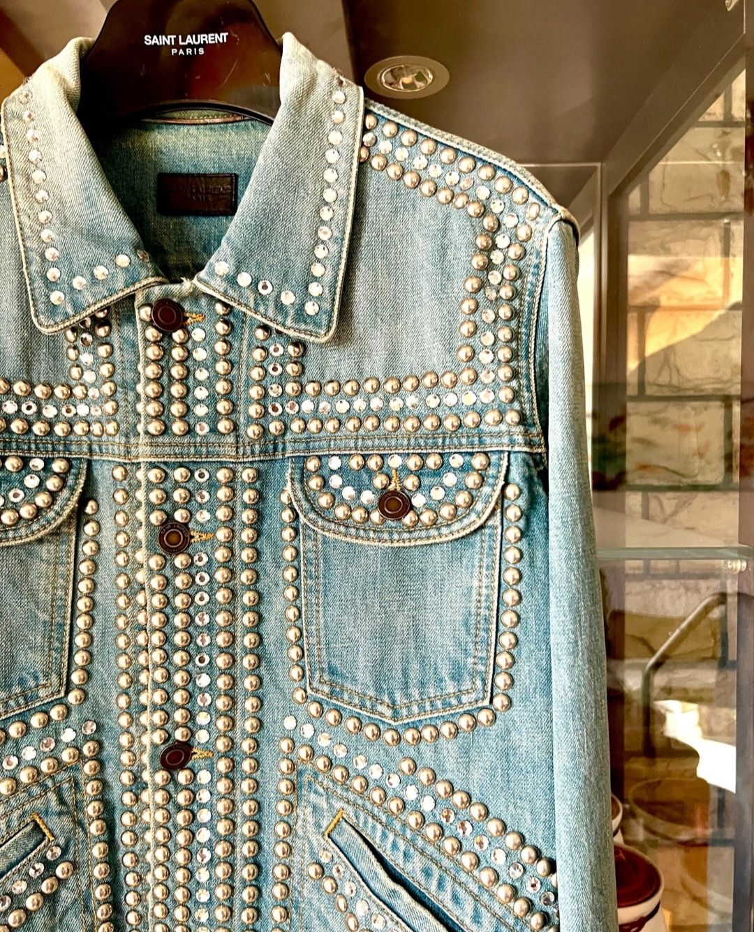 Saint Laurent Paris Saint Laurent Light blue studded rhinestone trimmed jacket Size US M / EU 48-50 / 2 - 2 Thumbnail