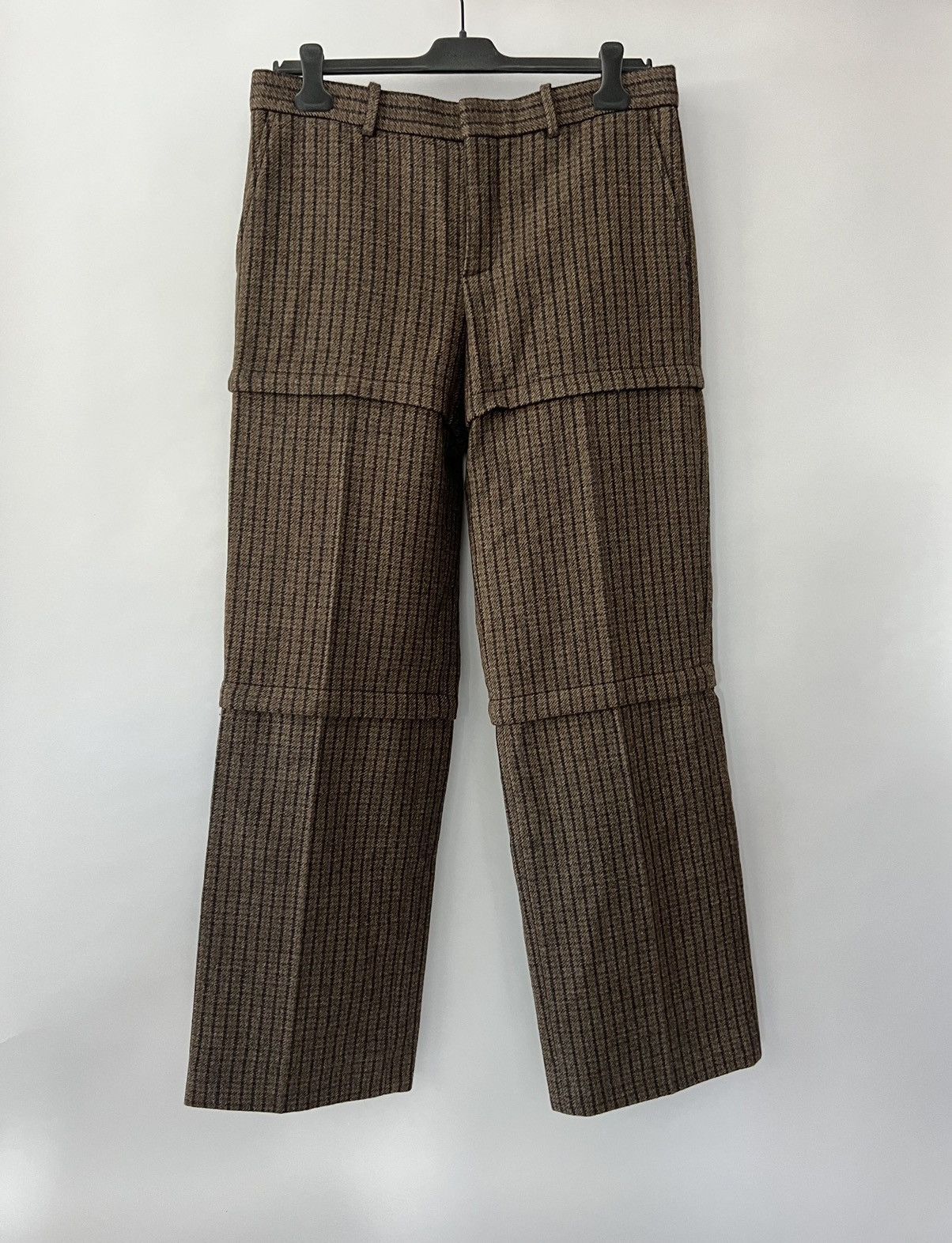 image of Balenciaga Zipped Tartan Trousers in Brown, Men's (Size 34)