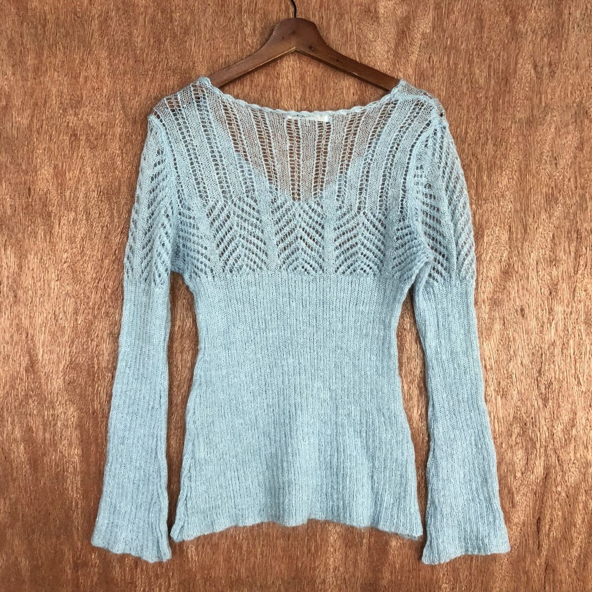 Homespun Knitwear × Japanese Brand Ikka Soft Blue Shag Shaggy Knitwear #c850 Size L / US 10 / IT 46 - 13 Thumbnail