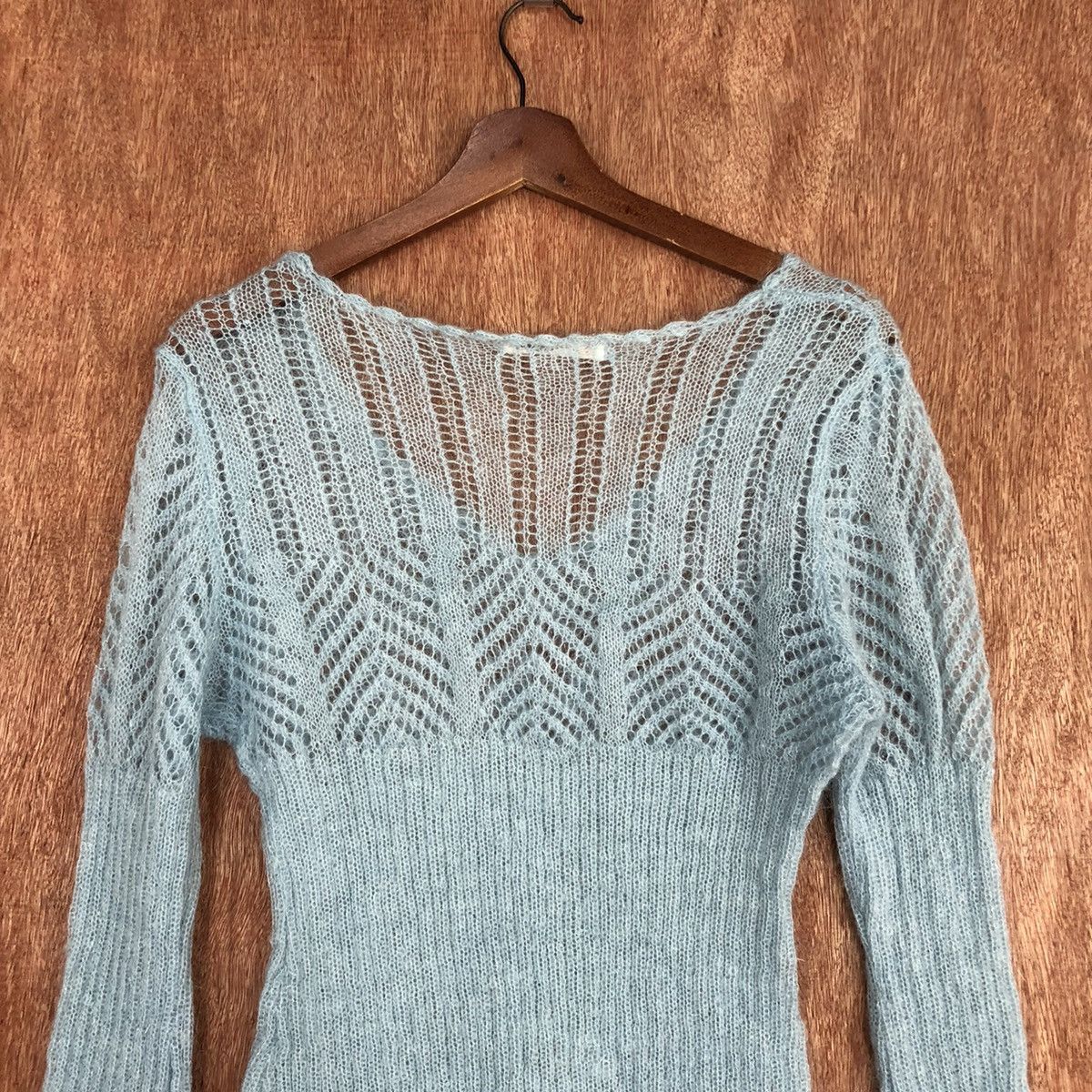 Homespun Knitwear × Japanese Brand Ikka Soft Blue Shag Shaggy Knitwear #c850 Size L / US 10 / IT 46 - 12 Thumbnail
