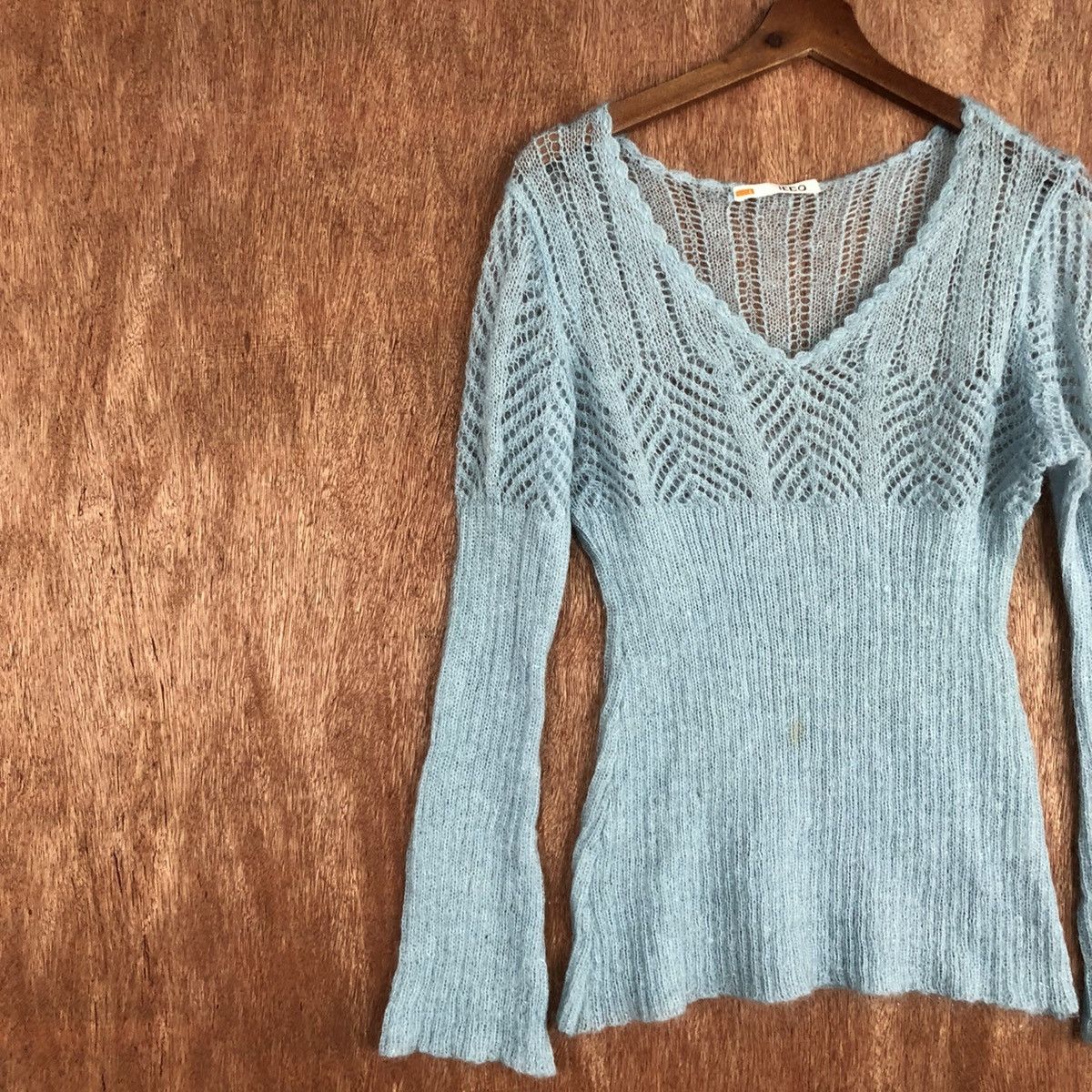 Homespun Knitwear × Japanese Brand Ikka Soft Blue Shag Shaggy Knitwear #c850 Size L / US 10 / IT 46 - 7 Thumbnail