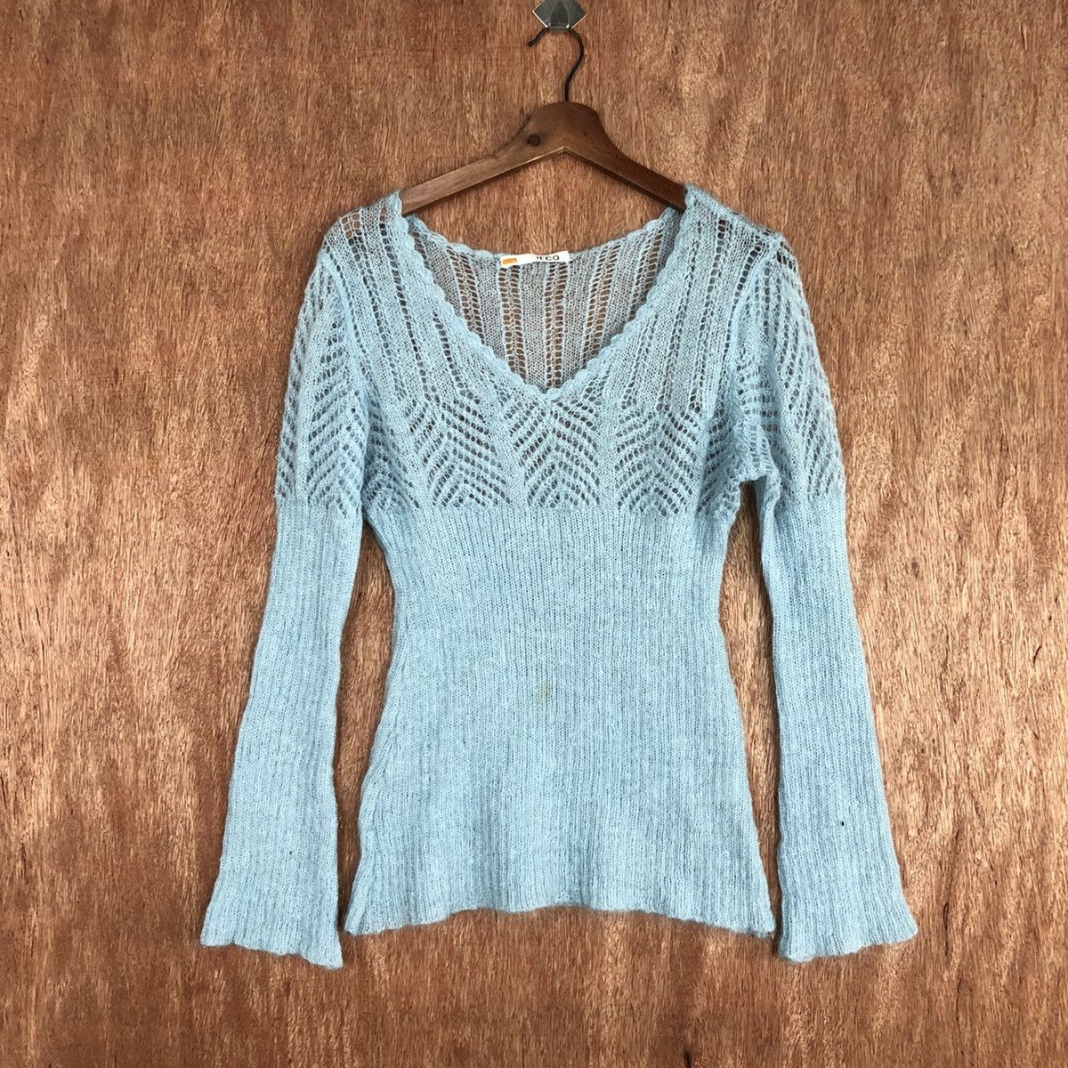 Homespun Knitwear × Japanese Brand Ikka Soft Blue Shag Shaggy Knitwear #c850 Size L / US 10 / IT 46 - 1 Thumbnail