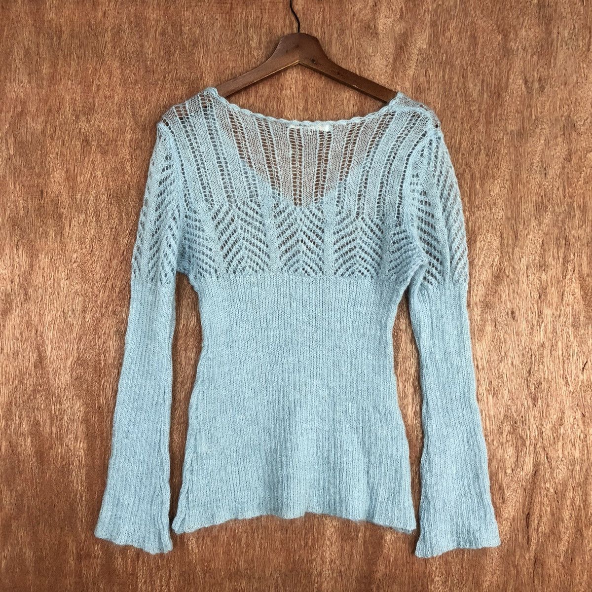 Homespun Knitwear × Japanese Brand Ikka Soft Blue Shag Shaggy Knitwear #c850 Size L / US 10 / IT 46 - 11 Thumbnail