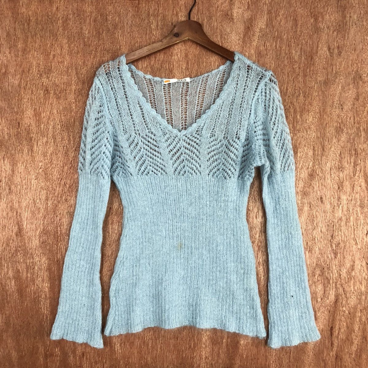 Homespun Knitwear × Japanese Brand Ikka Soft Blue Shag Shaggy Knitwear #c850 Size L / US 10 / IT 46 - 3 Thumbnail