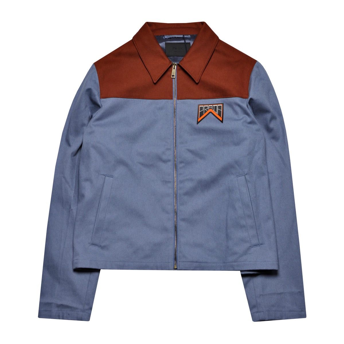 image of Prada Logo Patch Work Jacket in Blue/Brown, Men's (Size Small)