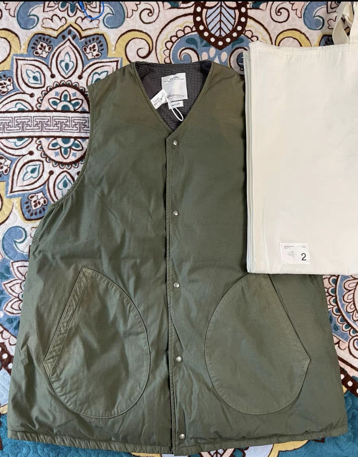 image of Visvim 21Ss Kora Down Vest(Ny/c) in Army Green, Men's (Size Medium)
